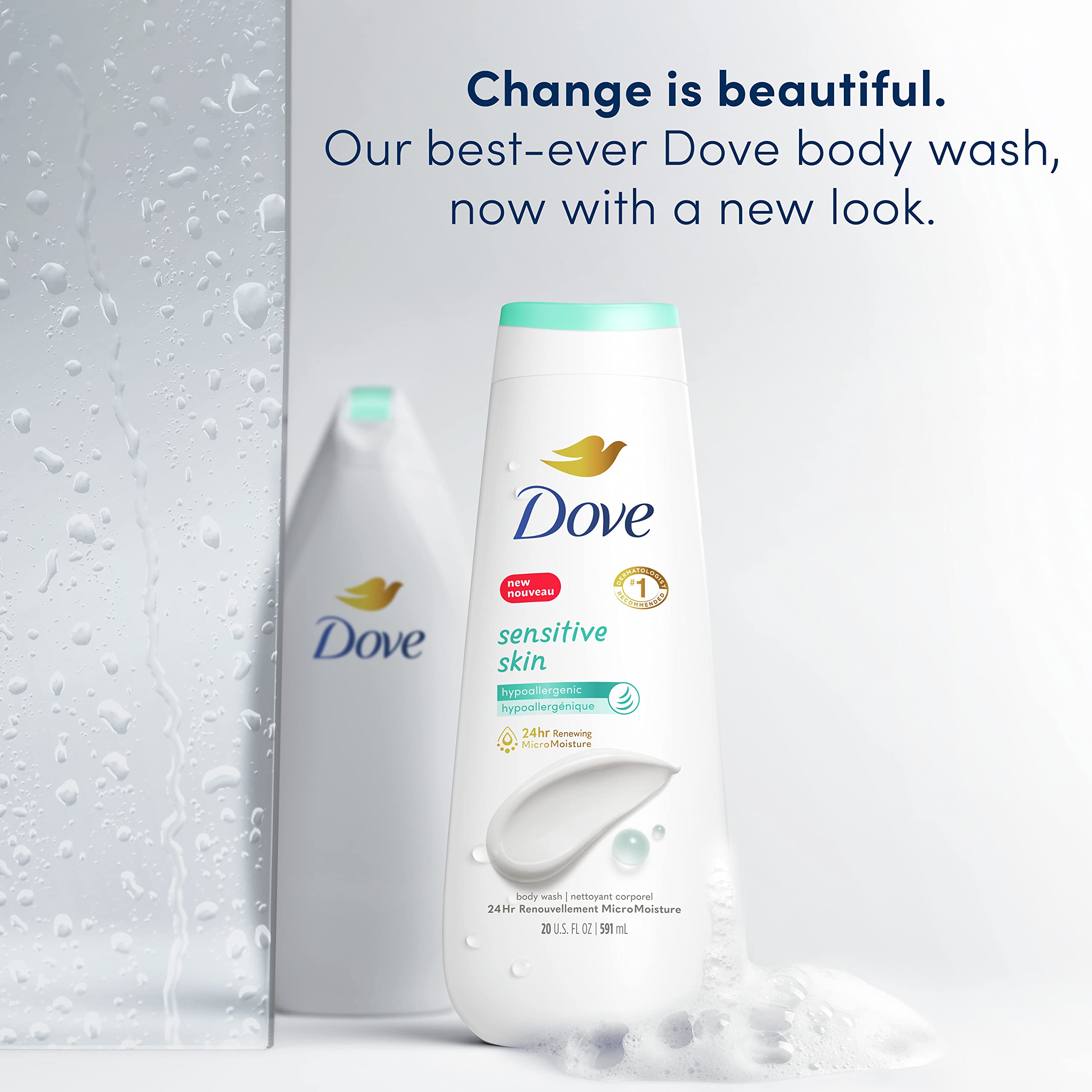 Dove Sensitive Skin Body Wash 4-Pack - Hypoallergenic, Paraben-Free | Deep Moisture Body Wash 4-Pack for Dry Skin - Gentle Moisturizing Skin Cleanser | Perfect for Daily Shower & Bath Routine, Ideal for Sensitive & Dry Skin Care