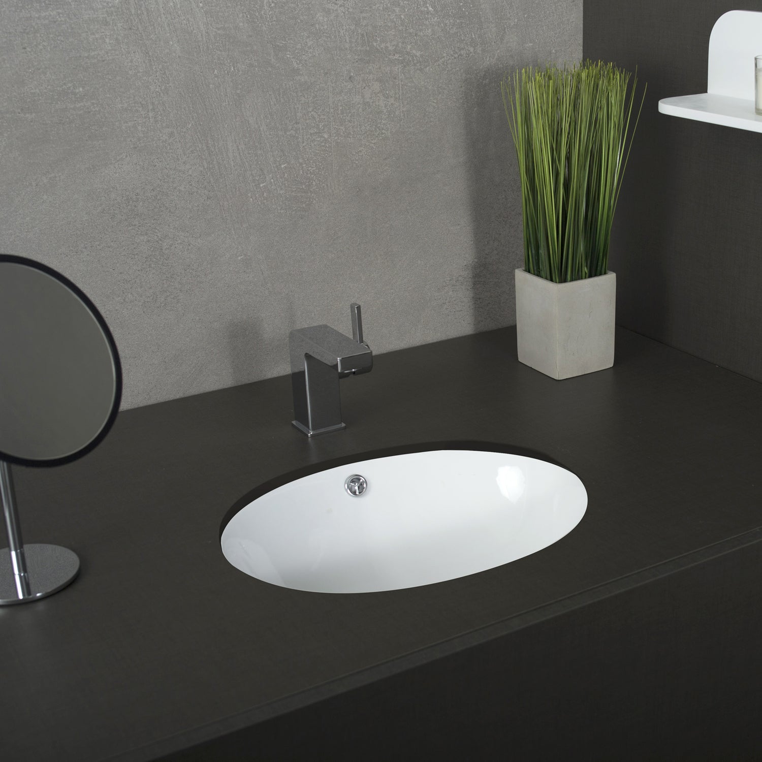 DAX White Ceramic Undermount Bathroom Sink - 19.5 x 16 x 8 Inch Oval Single Bowl Vanity Sink (Model BSN 200) - Perfect for Modern Bathrooms, Powder Rooms & Small Space Remodels