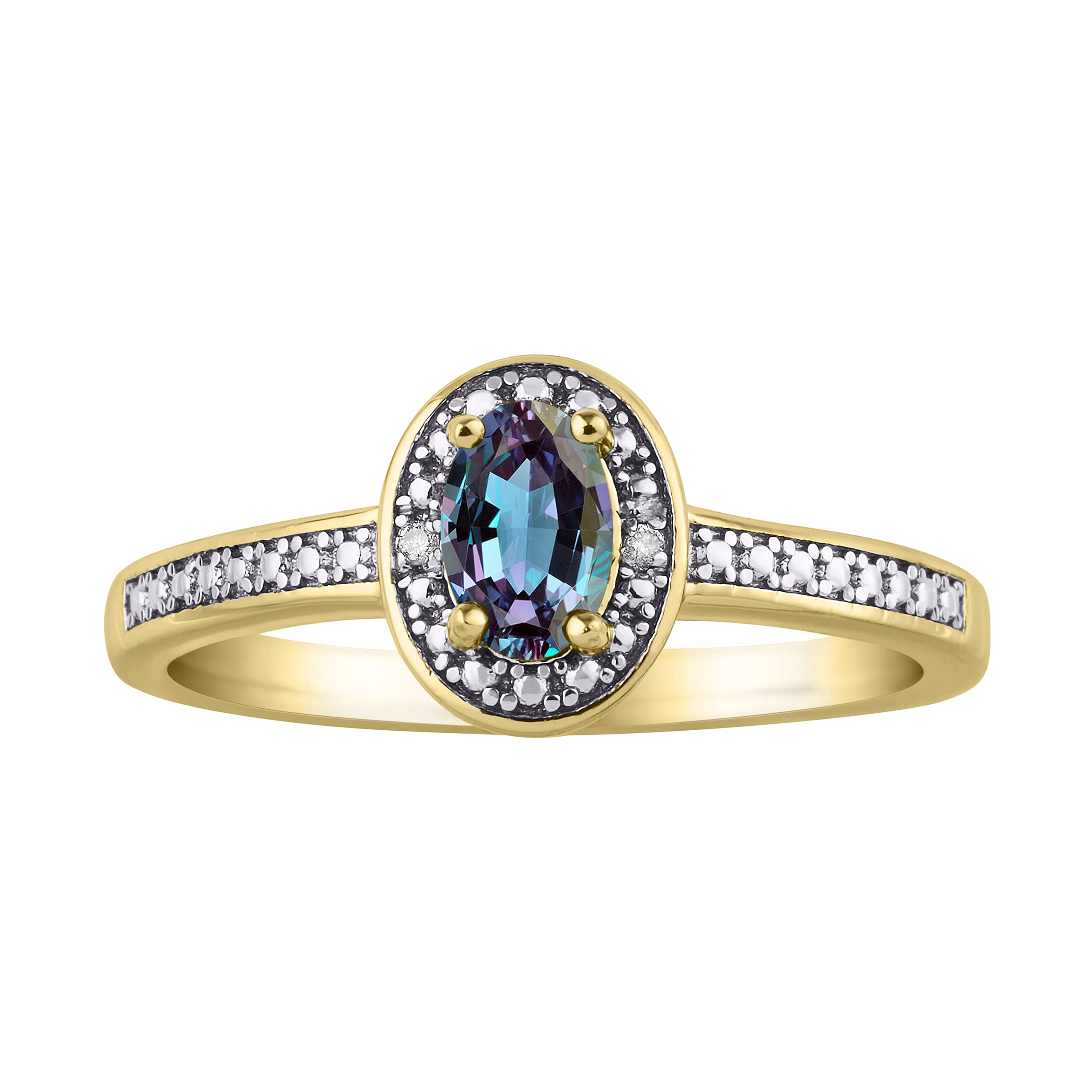 Rylos 14K Gold Plated Sterling Silver Halo Diamond Birthstone Ring for Women - Oval 6x4mm Genuine Gemstone Jewelry (Sizes 5-10) | Perfect for Birthdays, Anniversaries & Special Occasions