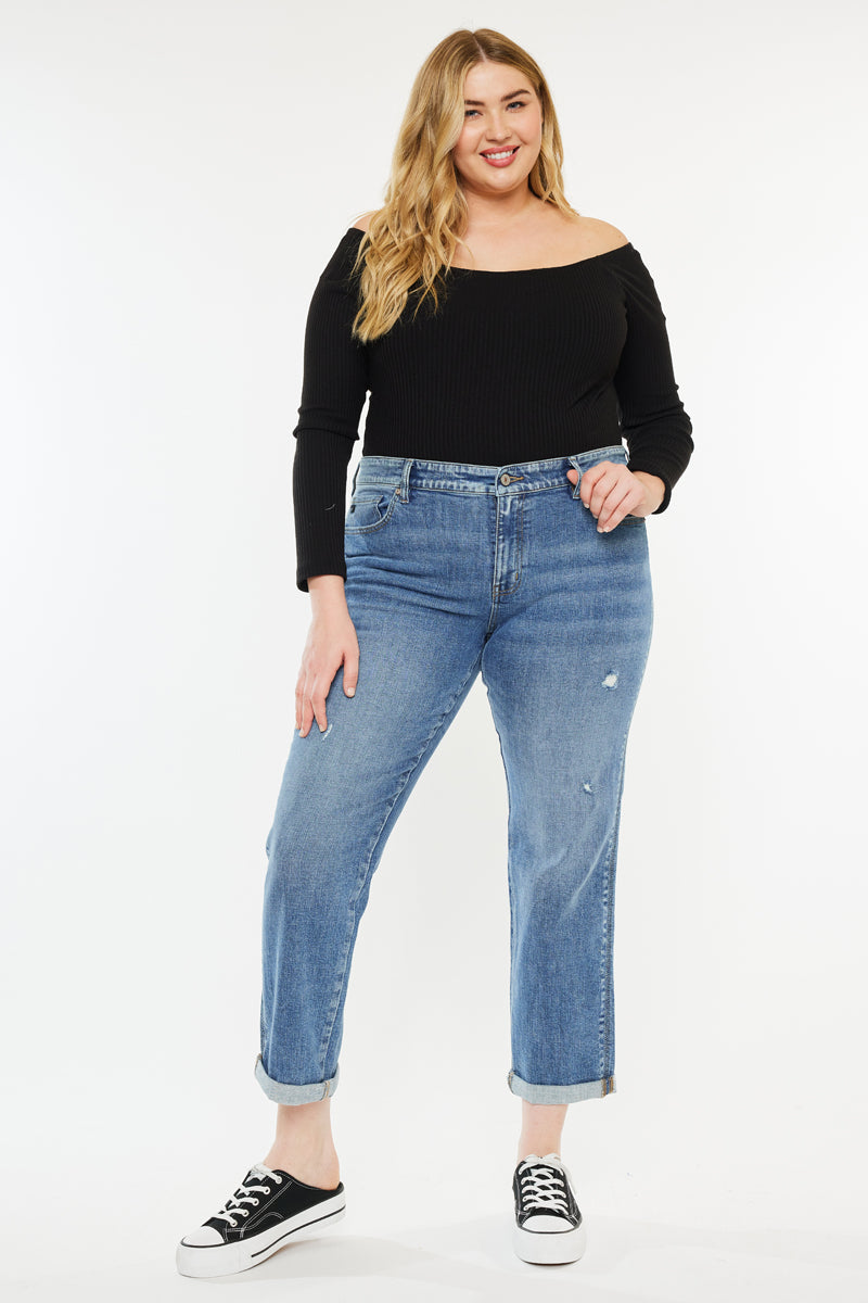 Yvonne Mid Rise Slim Boyfriend Jeans for Women - Plus Size Stretch Denim Pants - Comfortable Casual Wear for Everyday Outfits & Weekend Looks