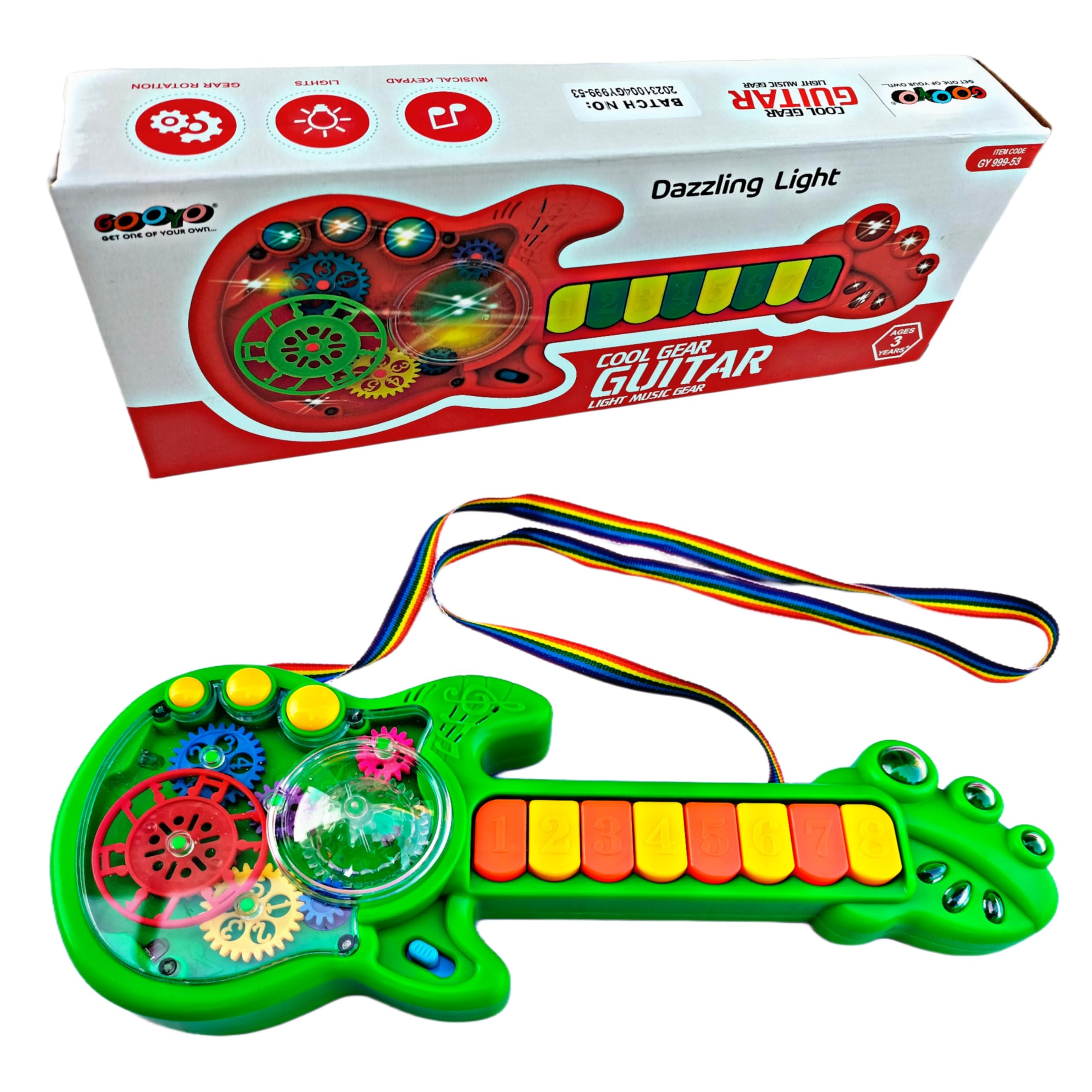Ruhani Kids Musical Guitar Toy with Rotating Gears, Flashing Lights & Piano Sounds - Multi-Color Educational Instrument for Toddlers | Perfect for Birthday Gifts, Early Learning & Pretend Play