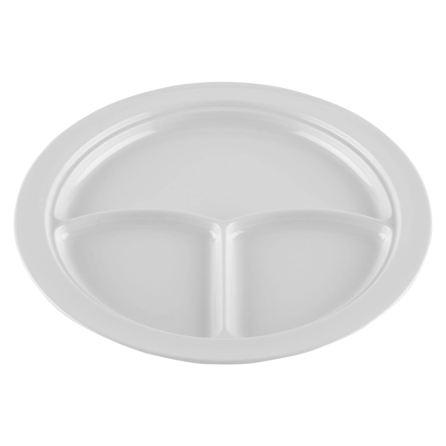 G.E.T. Heavy-Duty 3-Compartment Plastic Divided Plates, 10-Inch Deep Sided White Dinner Plates - Set of 12 for School Cafeterias, Picnics & Catering Events