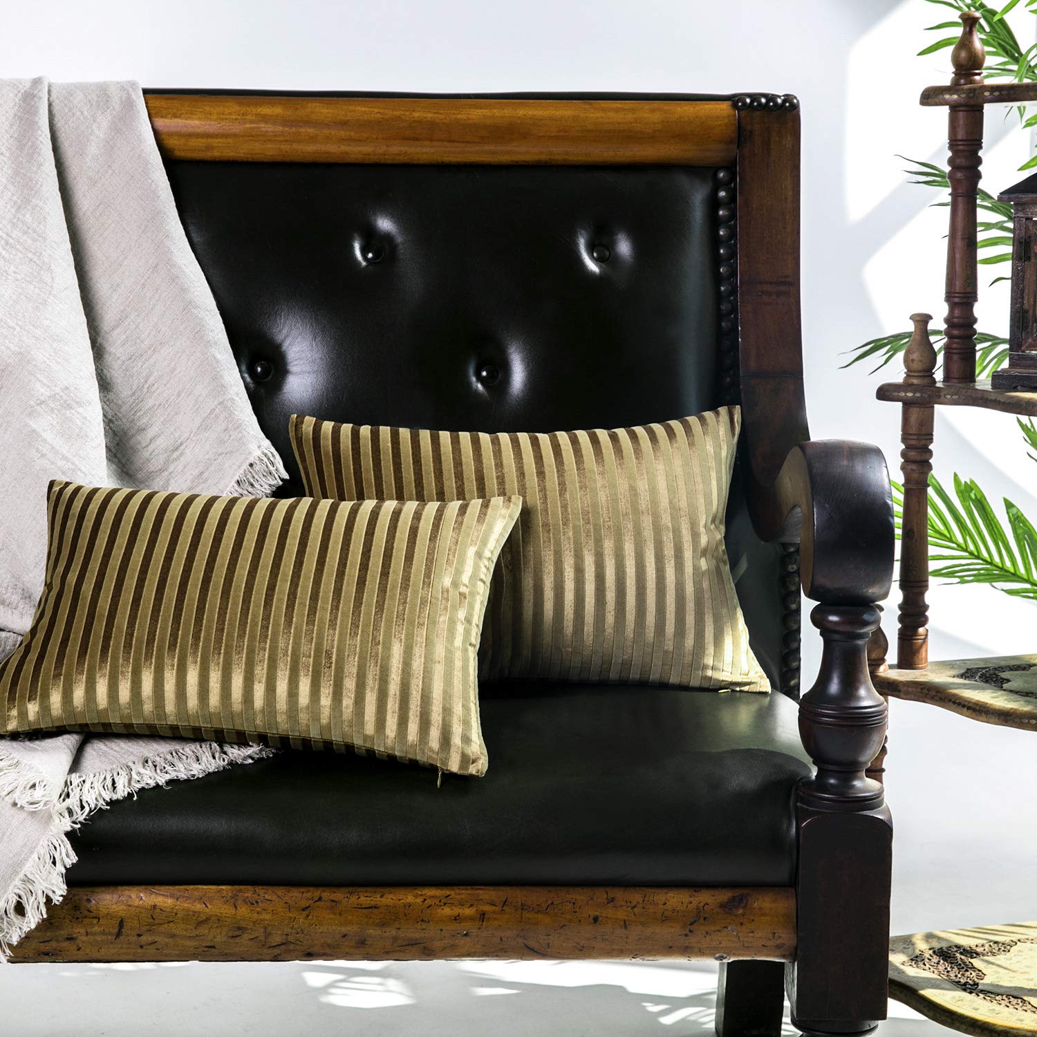 Elegant Life Home 2-Pack Velvet Throw Pillow Covers - Soft Striped Decorative Cushion Cases for Sofa, Bed & Car (14x20 Inch, Golden) | Perfect for Living Room Decor, Bedroom Accents & Vehicle Comfort
