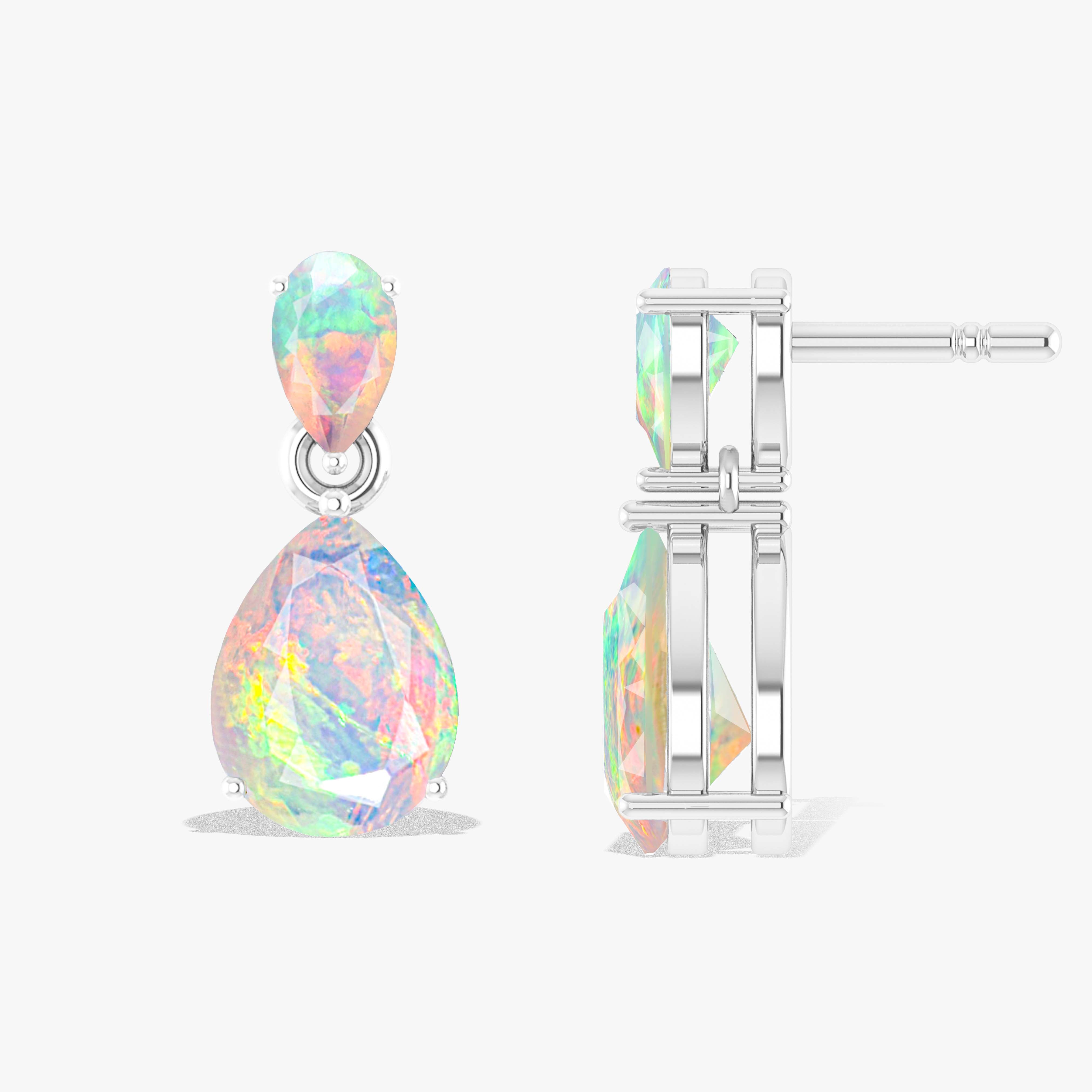 White Dual Opal Pear Drop Stud Earrings - Elegant Dangle Earrings for Women, Perfect for Weddings, Parties & Everyday Wear