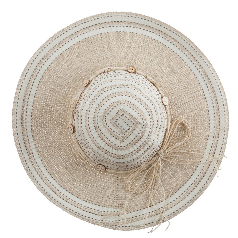 Dash Stitched Paper Braid Sun Hat for Women - Wide Brim Straw Beach Hat for Summer Outdoor, Travel, and Vacation