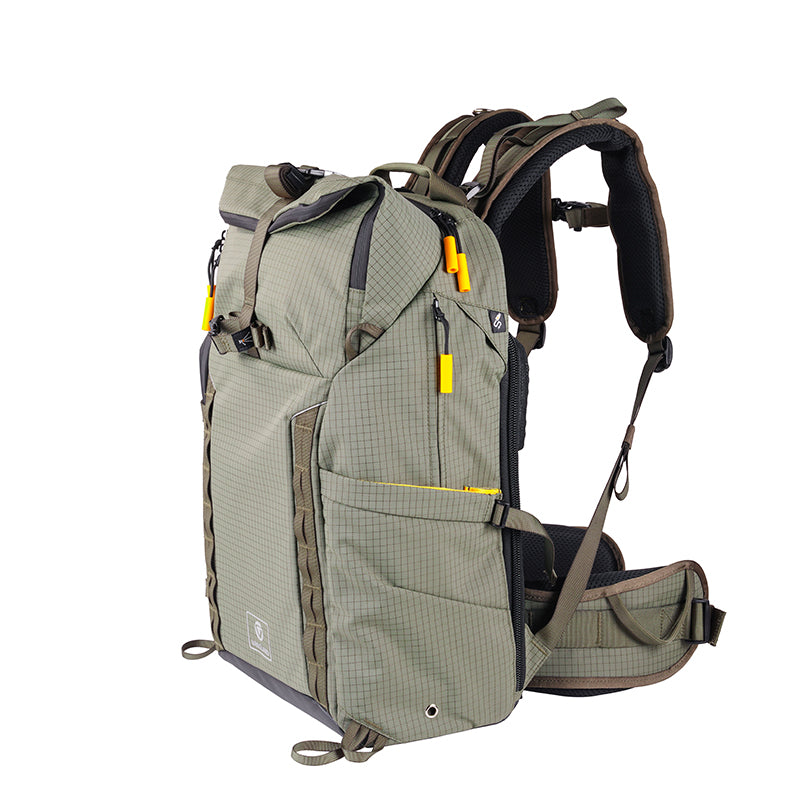 VEO Active 49 Khaki Green Camera Backpack with USB Charger Port - Waterproof DSLR Bag for Travel, Hiking & Photography Accessories Storage