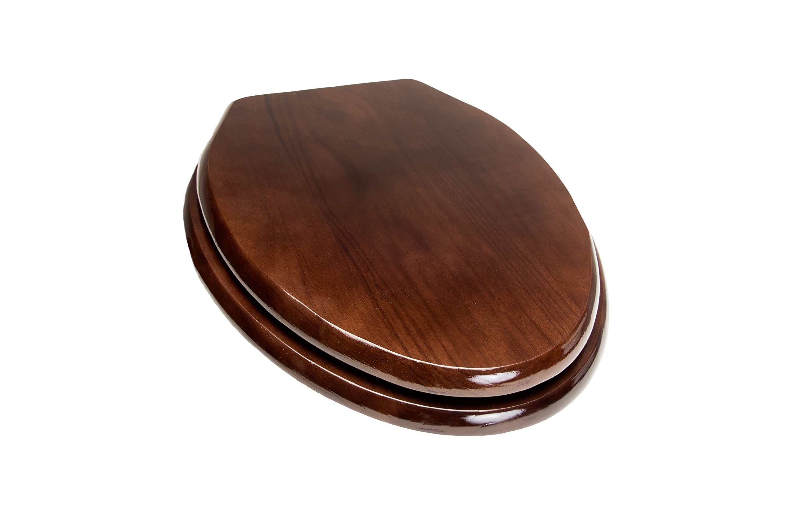 Deluxe Wood Toilet Seat - Stained Dark Brown with Brass Hinges - Soft Close, Comfort Height - Perfect for Modern Bathrooms & Luxury Homes