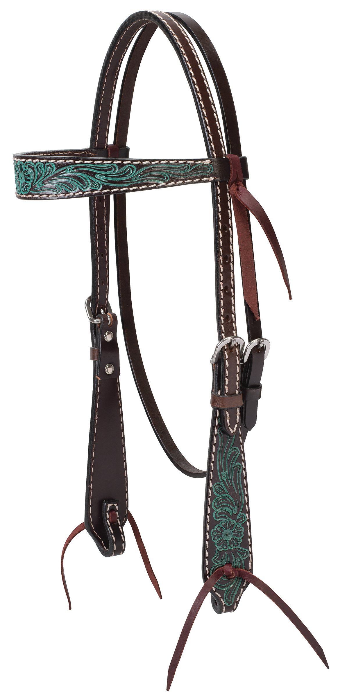Handmade Turquoise Flower Brow Band Headstall for Horses - Western Equestrian Show & Trail Riding Accessories
