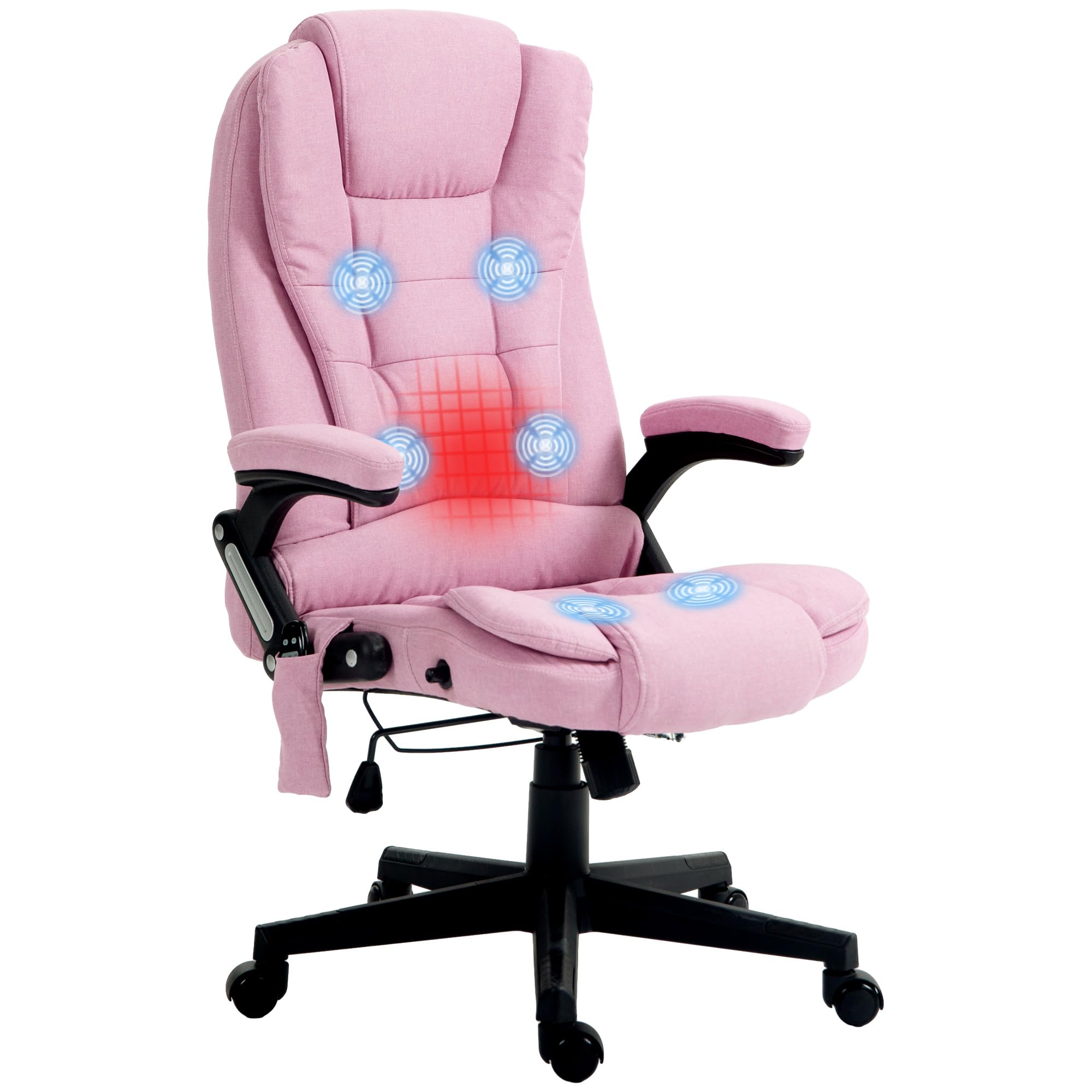 Vinsetto 6-Point Vibrating Massage Office Chair with Heating - High Back Executive Ergonomic Chair with Reclining Function, Padded Armrests & Remote Control (Pink) - Perfect for Home Office, Gaming & Relaxation