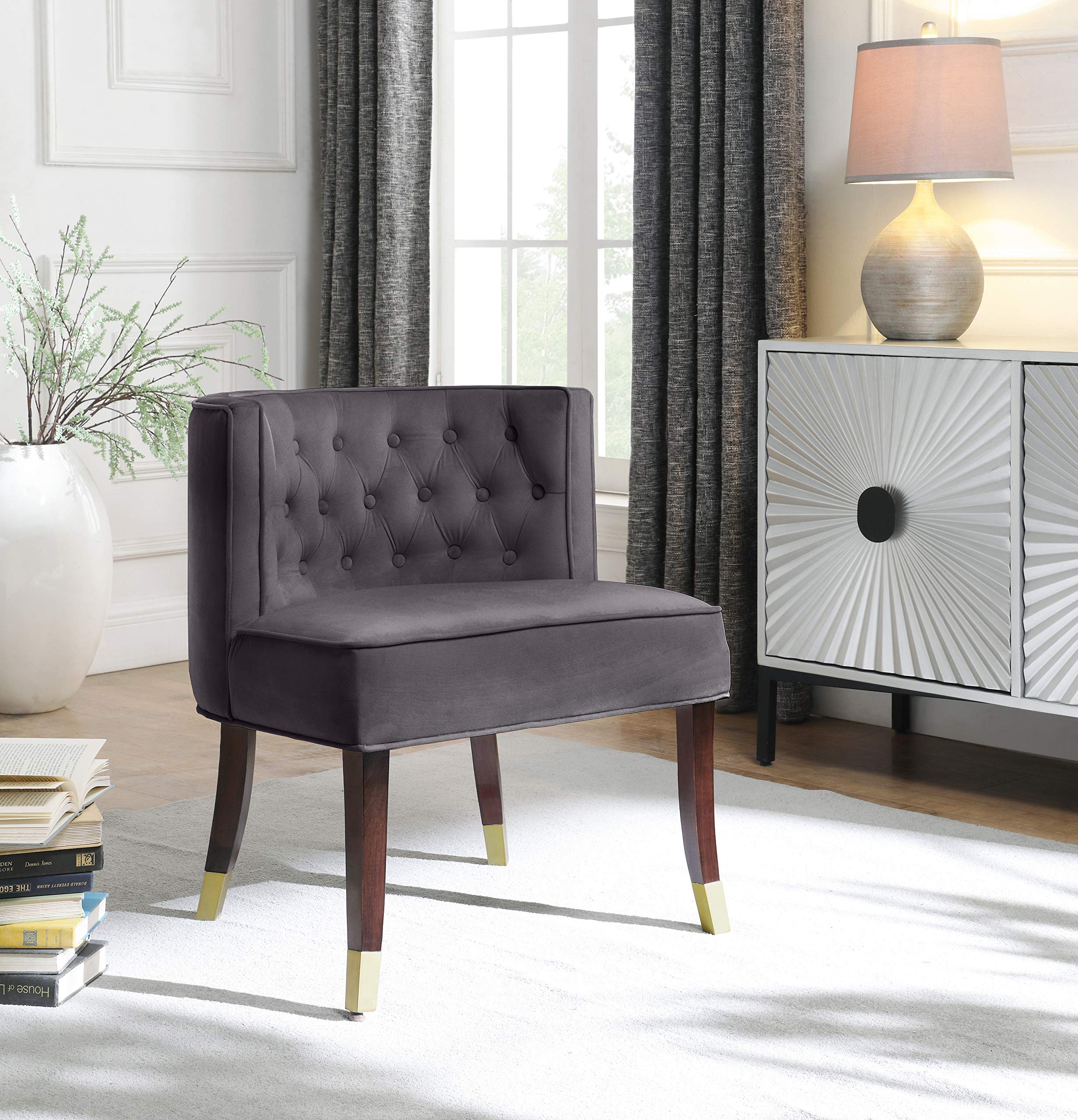 Modern Velvet Upholstered Dining Chairs Set of 2 - Tufted Back & Metal Legs Contemporary Design for Dining Room, Kitchen, or Home Office - 24