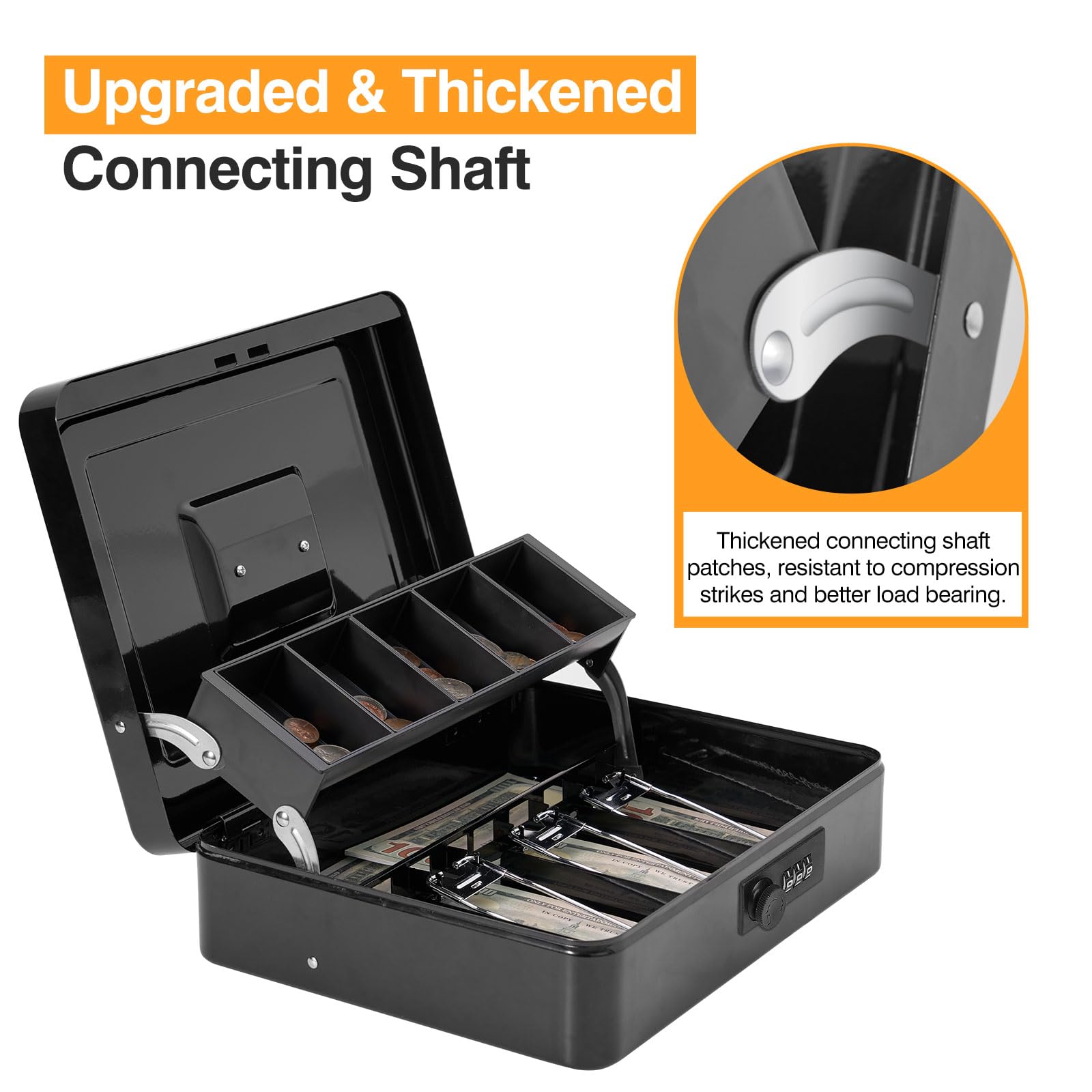 Secure Metal Locking Cash Box with Key & Carry Bag - 4 Bill & 5 Coin Slots, Cantilever Design, Durable Money Safe for Home, Office, or Retail Use - Black Money Saving Organizer