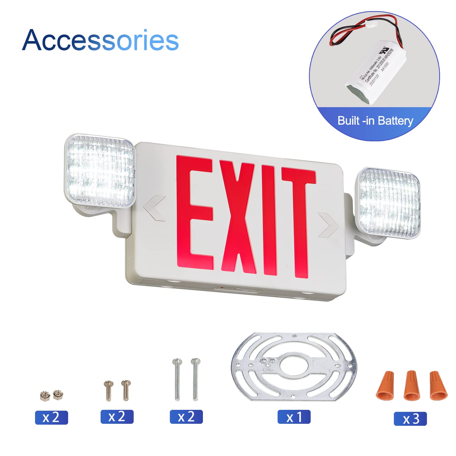 UL 924 Certified LED Emergency Exit Sign with Battery Backup - AC 120/277V Red Exit Light Combo (4 Pack) for Commercial Buildings, Offices & Warehouses - Perfect for Power Outages & Emergency Evacuations