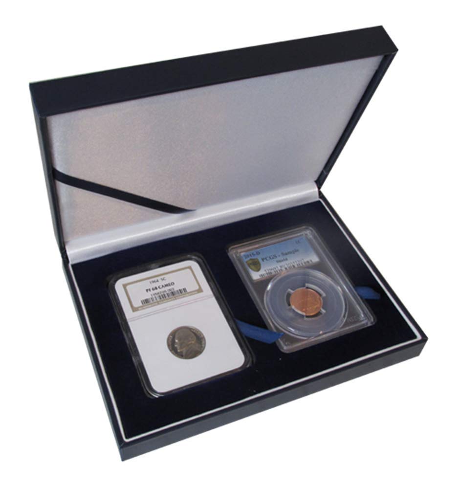 Certified NGC/PCGS/Premier/Little Bear Two Coin Display Box - Genuine Leatherette Case for Collectible Coins | Perfect for Coin Collectors & Numismatic Storage