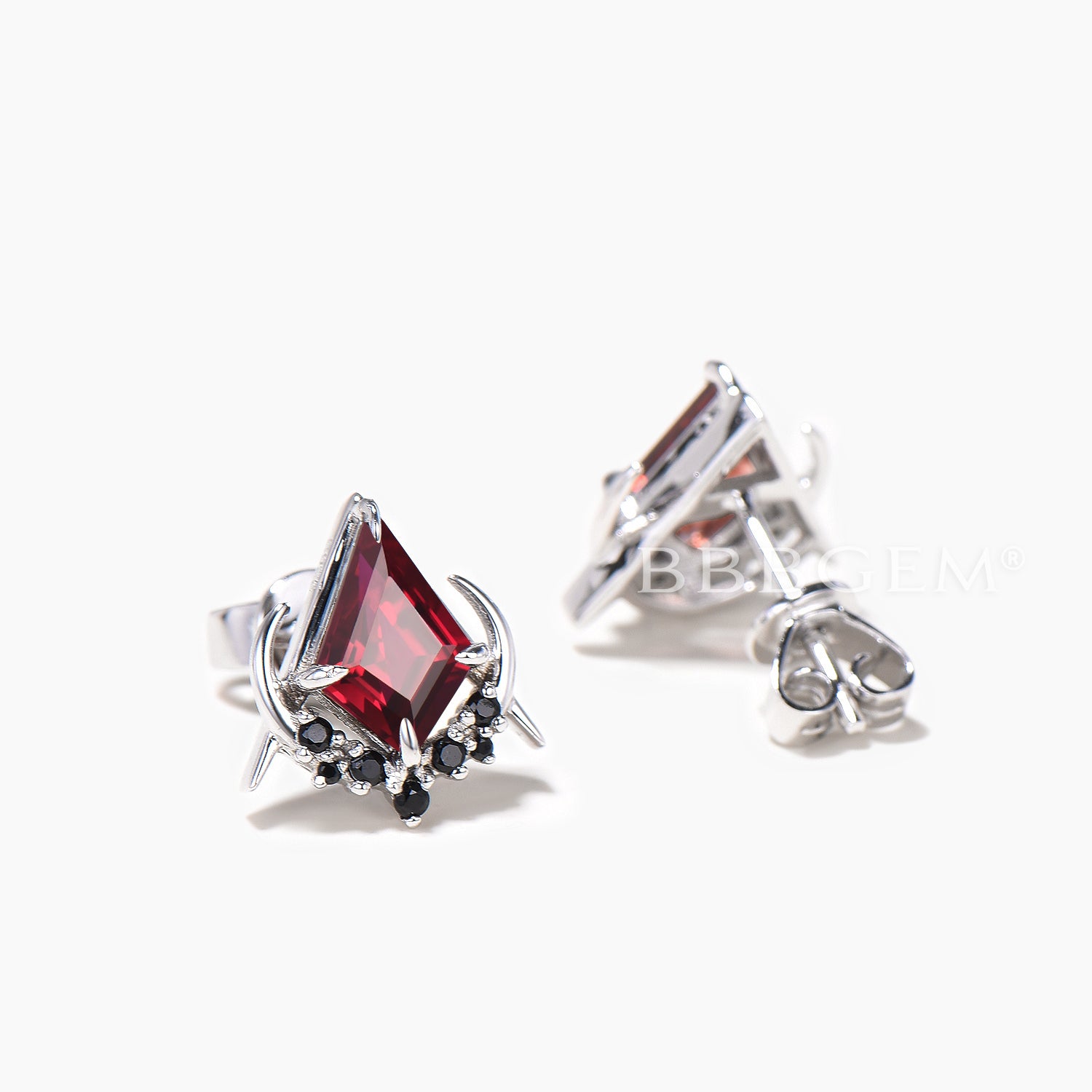 Natural Garnet Black Diamond Stud Earrings - Gothic Moon Masonic Jewelry for Women | Perfect for Gothic Fashion, Witchy Aesthetic & Occult Style Outfits