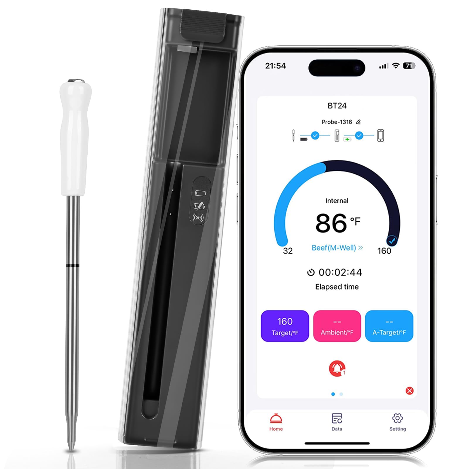 Portable Smart Wireless Meat Thermometer with Bluetooth & App Control - 500FT Range for Kitchen, BBQ, Smoker, Rotisserie, Gas Oven & Grill | Perfect for Indoor Cooking, Outdoor Grilling & Professional Chefs