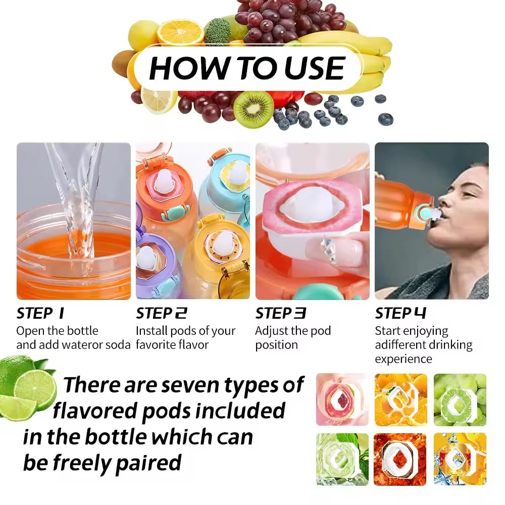 SQUICKLE Flavor Water Bottle with Pods - Leakproof Sports Cup for Gym & Outdoor (1000ml)