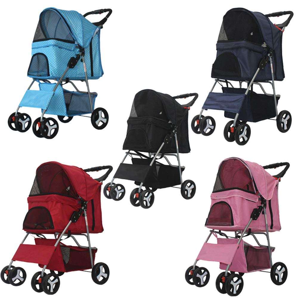 Blue 4-Wheel Waterproof Pet Stroller for Small Dogs & Cats - Multiple Windows, Universal Wheels, Luggage Basket - Perfect for Outdoor Walks, Travel, and Vet Visits