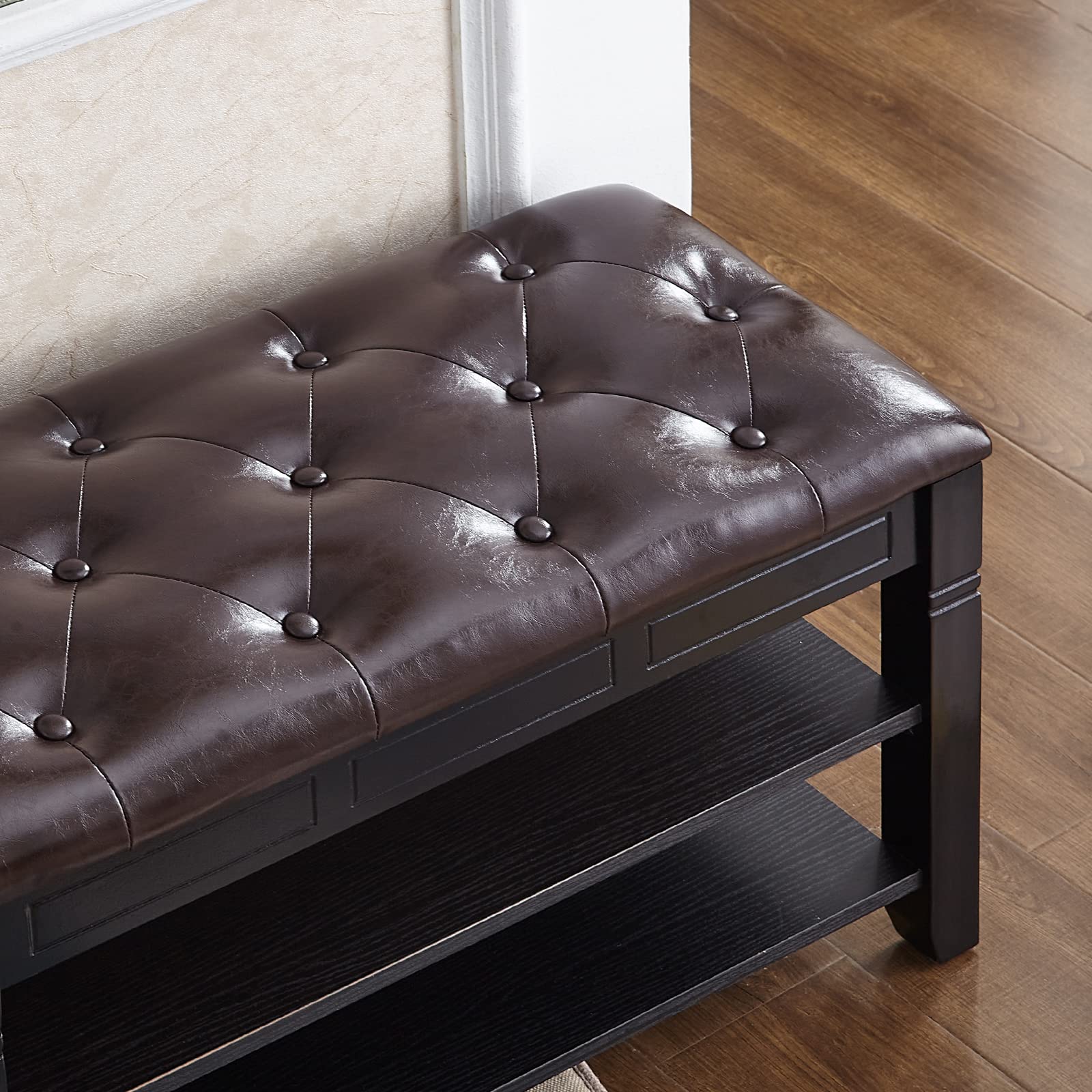 Solid Wood Shoe Storage Bench with Cushion - 31.5