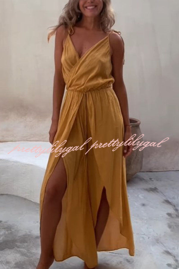 Shore Thing Babe Women's Elastic Waist Slit Wide Leg Jumpsuit - Stylish Summer Beach Romper for Vacation, Party & Casual Wear
