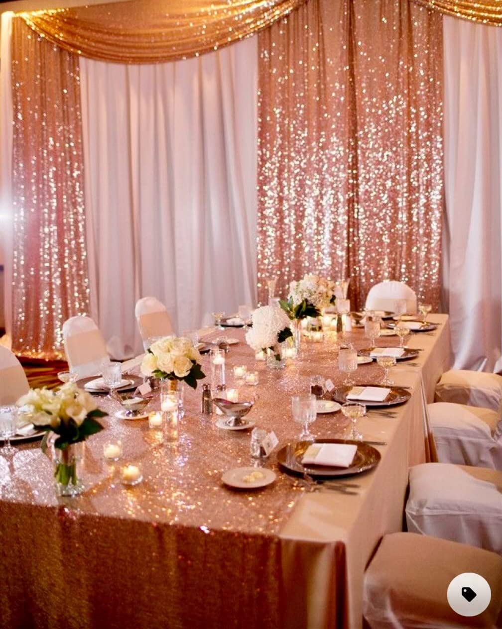 Poise3EHome 4FT x 7FT Rose Gold Sequin Backdrop Curtain for Photography, Party Decorations, Weddings & Events - Glamorous Photo Booth Background & Wall Decor
