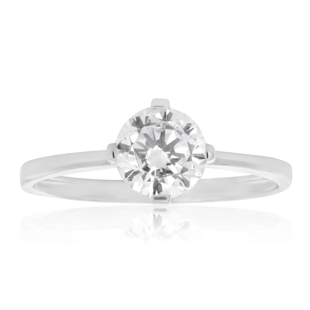 9ct White Gold Cubic Zirconia Round Ring for Women - Elegant Wedding, Engagement & Everyday Jewelry Gift