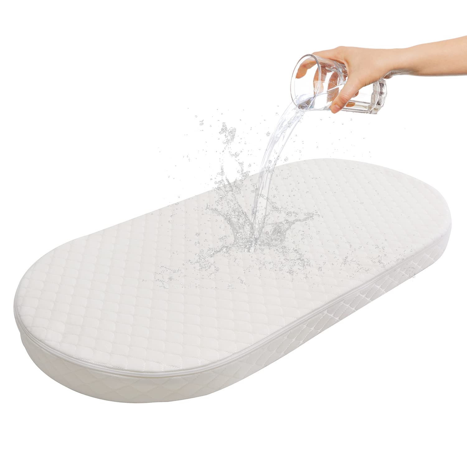 Breathable Hypoallergenic Baby Bassinet Mattress - Premium Non-Toxic Foam, Oval Shape with Removable Waterproof Cover, 15