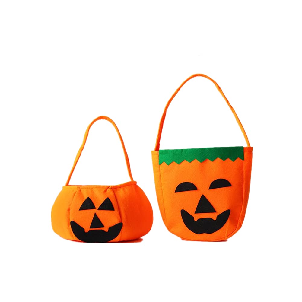 2-Pack Halloween Candy Buckets - Reusable Non-Woven Pumpkin Tote Bags for Trick or Treat, Halloween Party Favors & Supplies - Perfect for Kids Costume Accessories & Candy Collection