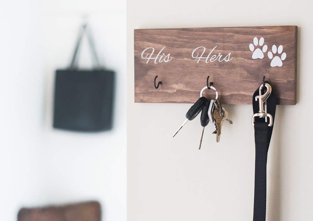 Wall Mounted Leash & Key Holder for Dog Lovers - His Hers and Paws Design - 12