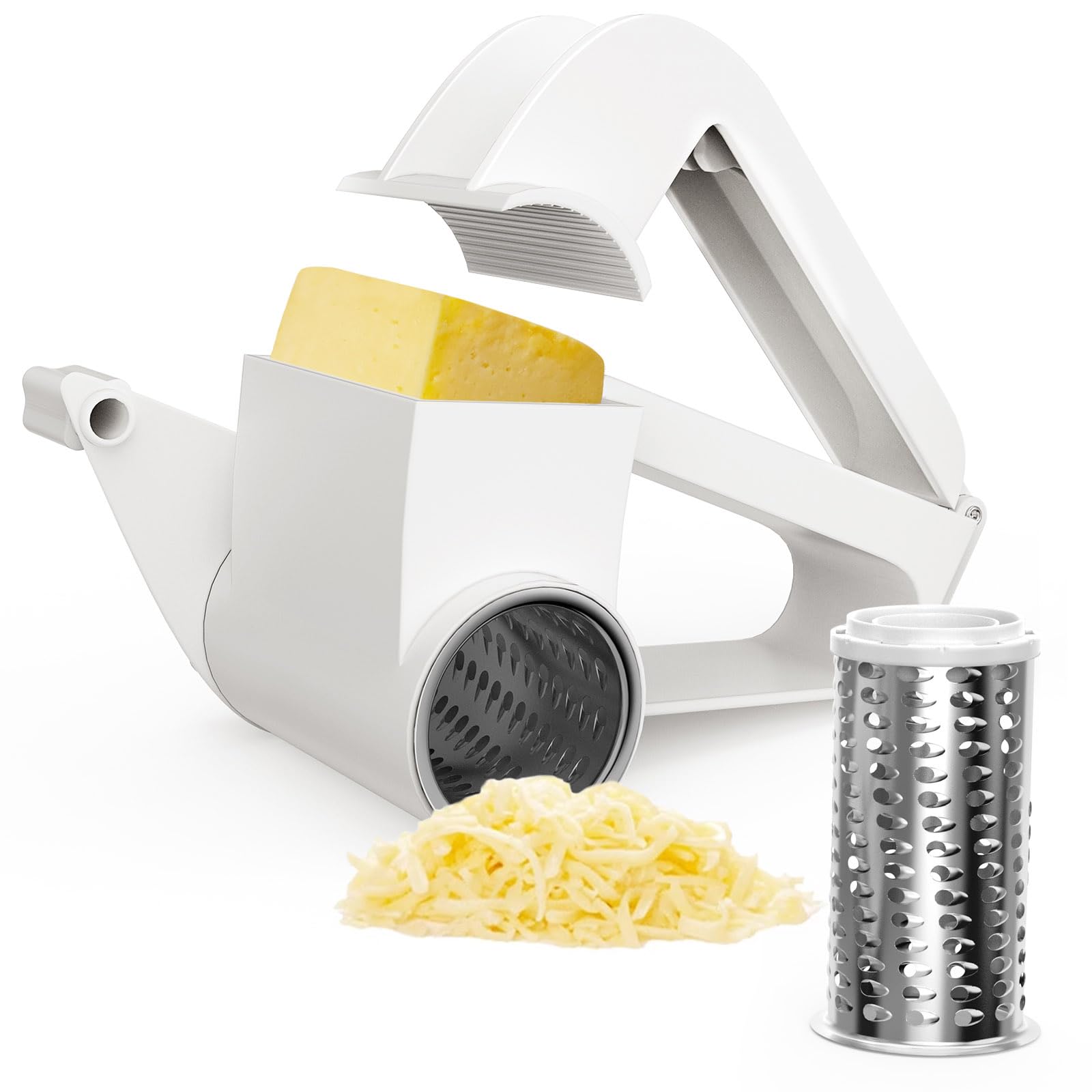 Stainless Steel Rotary Cheese Grater with Ergonomic Handle - Perfect for Hard Cheeses, Vegetables, Nuts & Chocolate - Ideal for Cooking, Baking & Food Prep