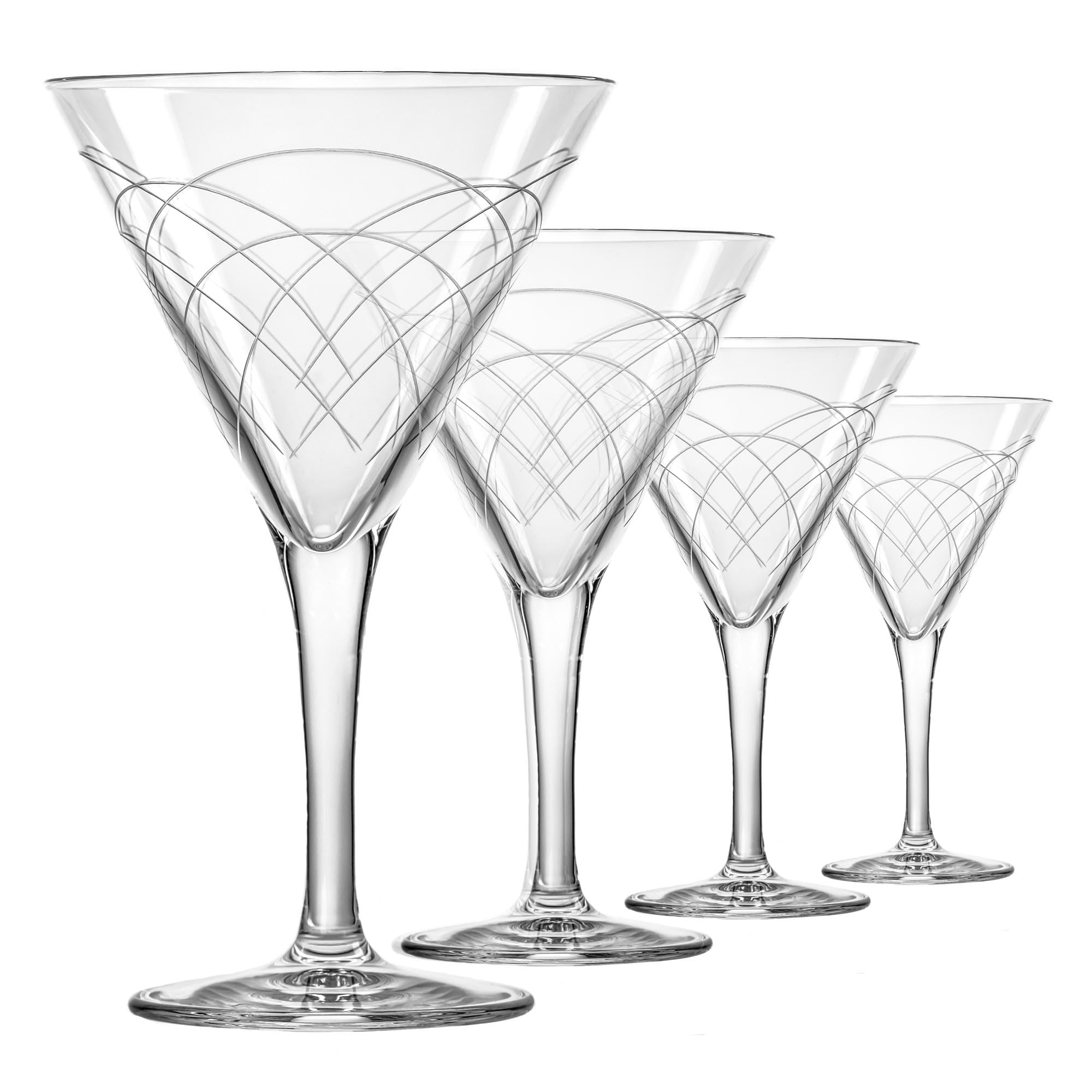Rolf Glass Mid-Century Modern Martini Cocktail Glasses Set of 4 | 7.5 oz Lead-Free Crystal Clear Stemware | Diamond-Wheel Engraved Barware | USA Designed for Elegant Cocktail Parties & Home Entertaining