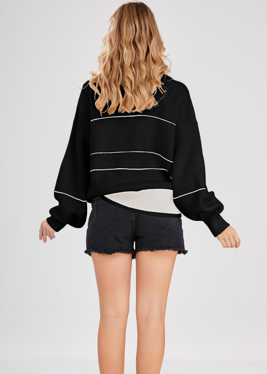 UTCoco Women's 2025 Waffle Knit Sweater - Striped Polo Collar Long Sleeve Pullover Top | Cozy Fall & Winter Fashion for Office, Casual Outfits & Date Nights