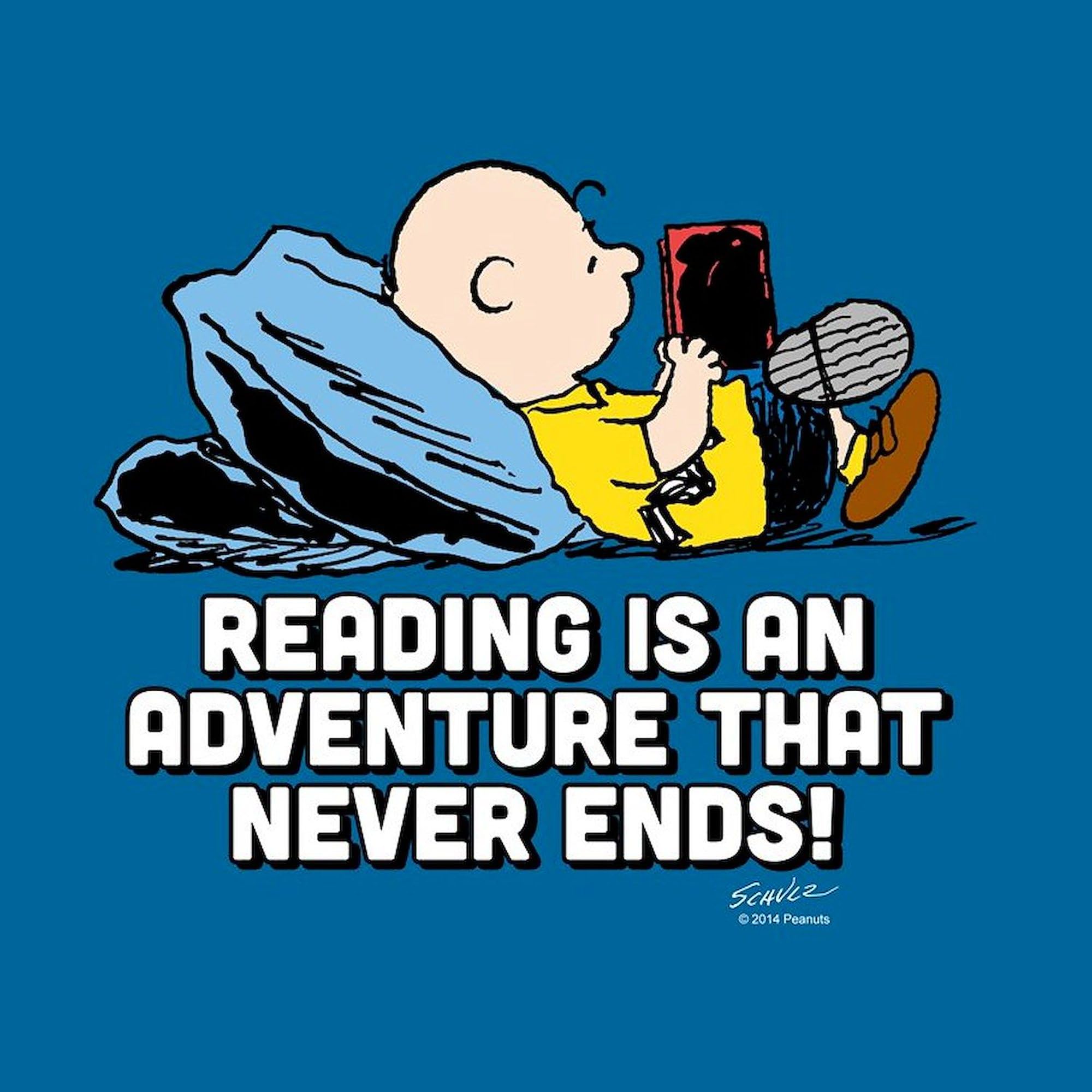 Charlie Brown Reading Is Square Sticker - 3x3 Inch Bumper Decal for Cars, Laptops & Notebooks - Fun Book Lover Gift for Readers & Peanuts Fans