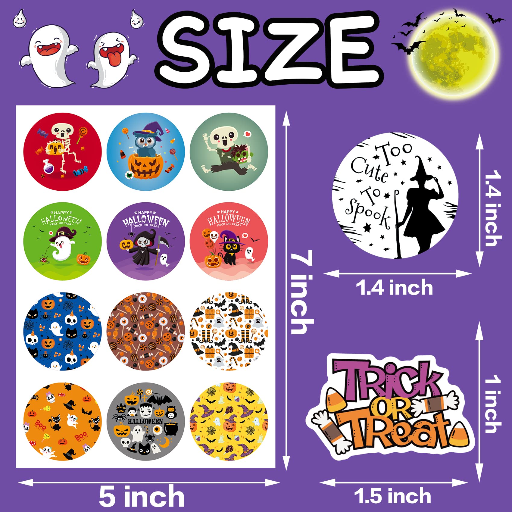 Funnlot Halloween Sticker Sheets - 32 Pack Round Halloween Stickers for Kids, Trick or Treat Stickers, Halloween Party Decorations - Perfect for Treat Bags, Pumpkin Decor, and Classroom Activities