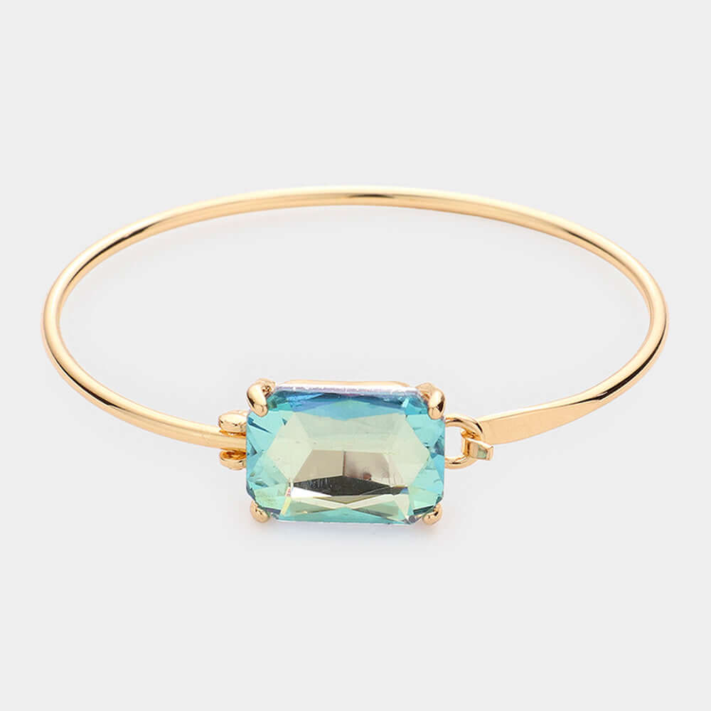 Aqua Emerald Cut Stone Metal Hook Bracelet for Women - Elegant Jewelry Gift for Her, Perfect for Parties, Weddings & Everyday Wear
