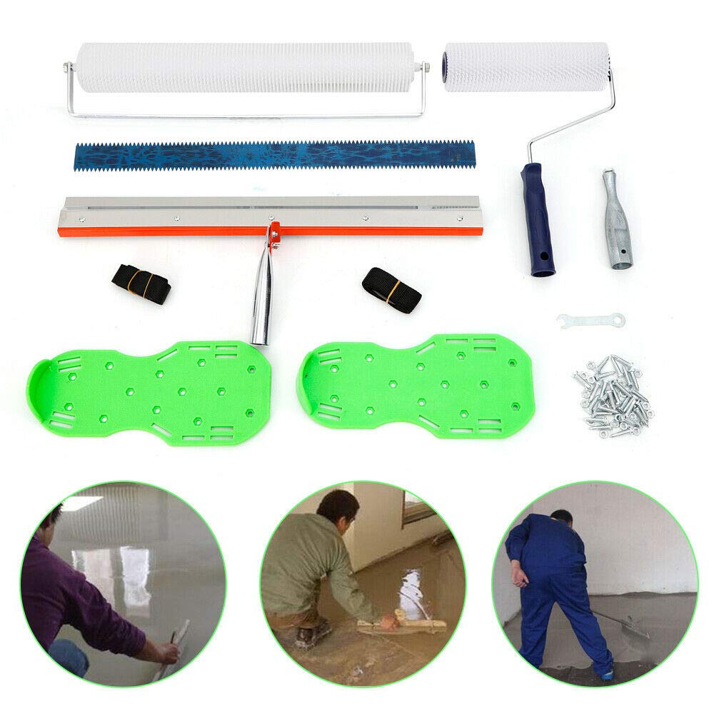 Self-Leveling Cement Tool Kit - Epoxy Floor Roller Kit with Roller Brush, Floor Construction Spike Shoes & Self-Leveling Rake for Smooth Concrete Floors | Perfect for DIY Home Renovation, Garage Flooring & Commercial Construction Projects
