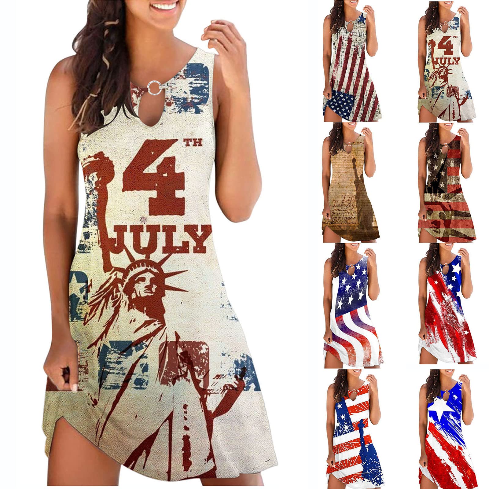 BAIYOSITT Women's Plus Size American Flag Dress - Patriotic Red White Blue Stars Stripes Dress for Independence Day | Perfect for 4th of July Celebrations, BBQ Parties & Summer Festivals