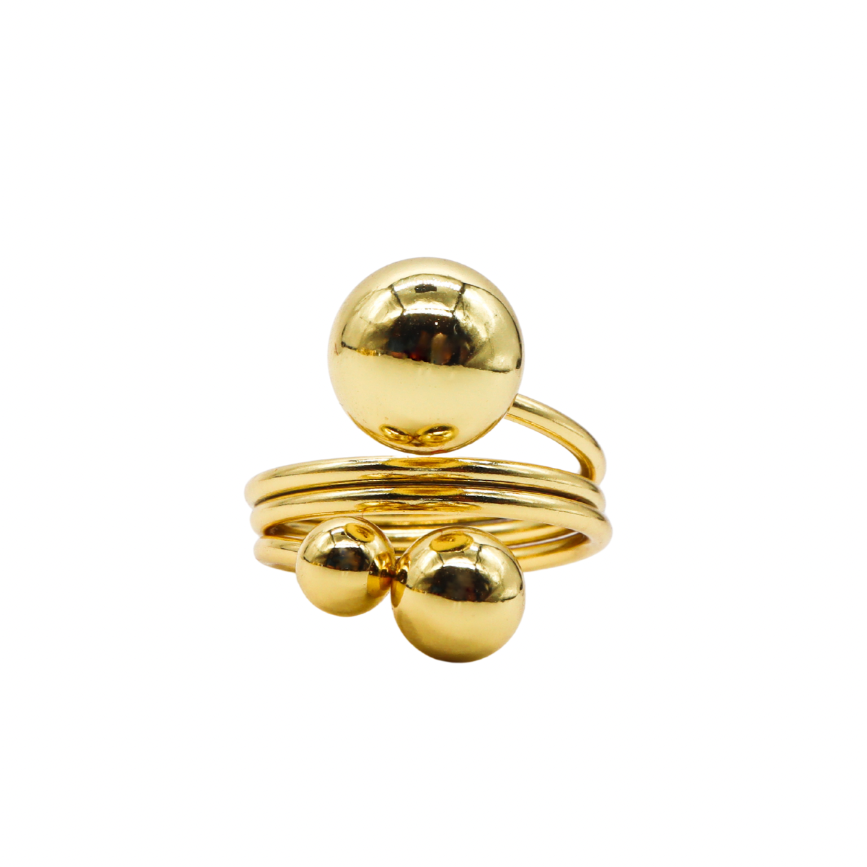 18K Gold Plated Triple Sphere Adjustable Statement Ring for Women - Elegant Stackable Jewelry for Parties, Weddings & Everyday Wear