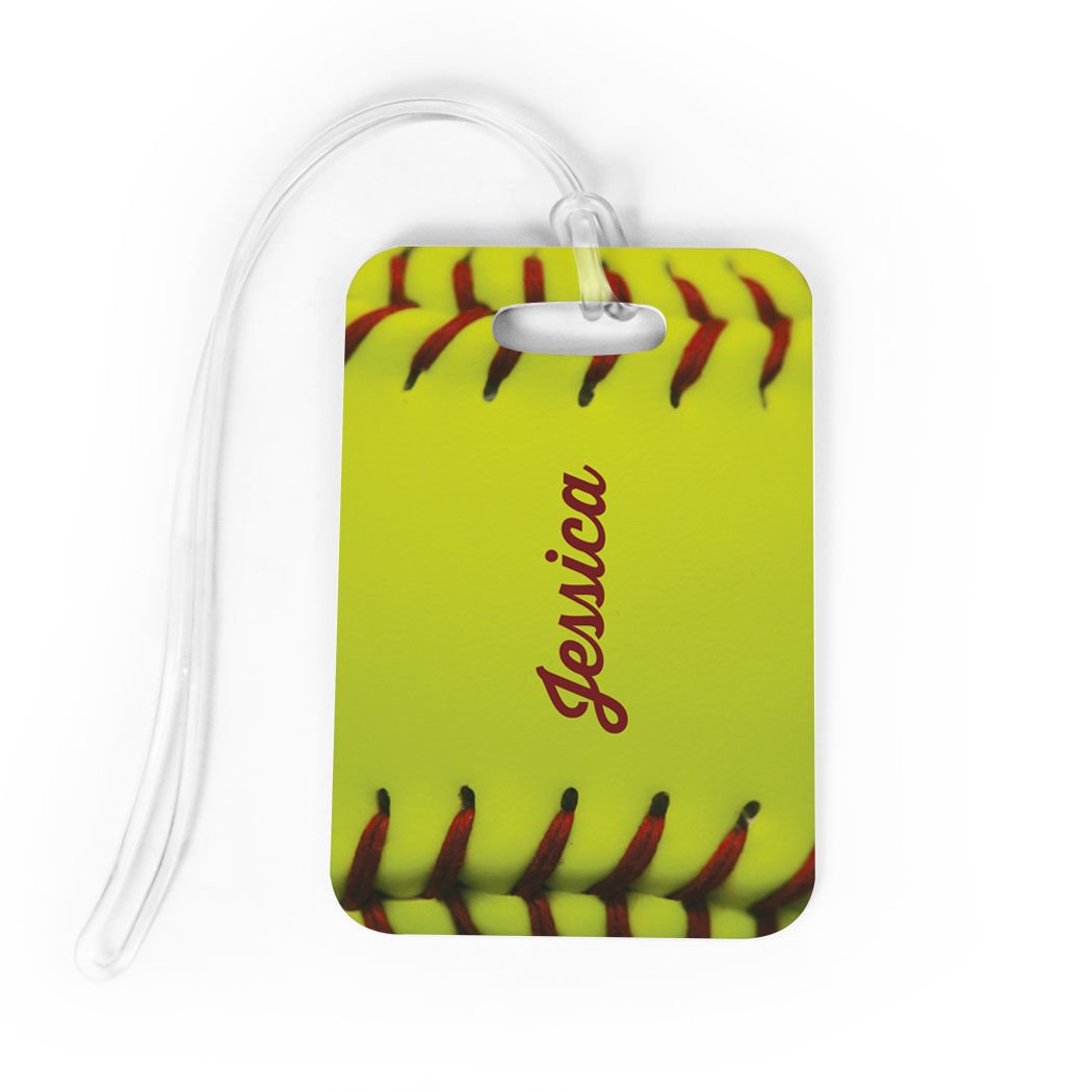 Personalized Softball Luggage Tag with Stitched Name Design - Medium Size Baseball Bag Tag for Travel & Sports Equipment Identification