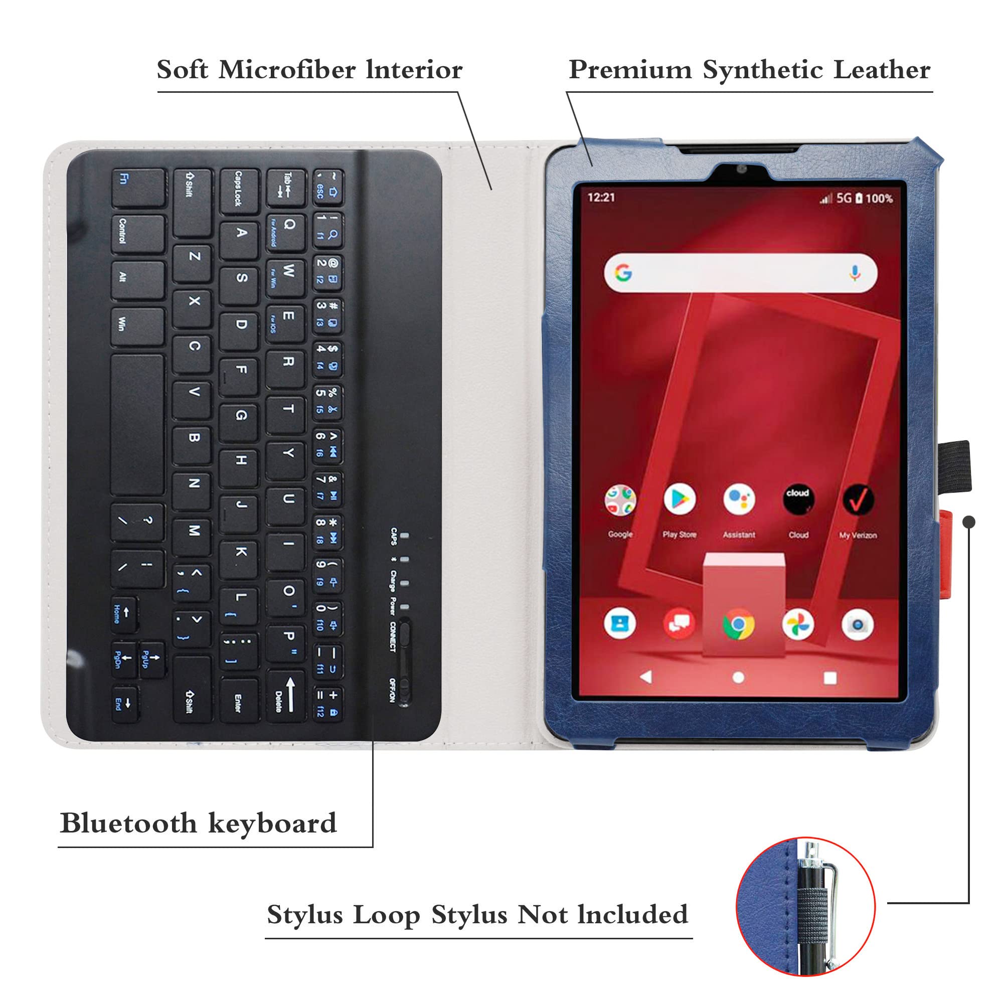 Orbic Tab8 5G Keyboard Case - Detachable Bluetooth Keyboard & PU Leather Protective Cover (Blue) for Work, Study & Travel | Compatible with Orbic Tab8 5G Tablet