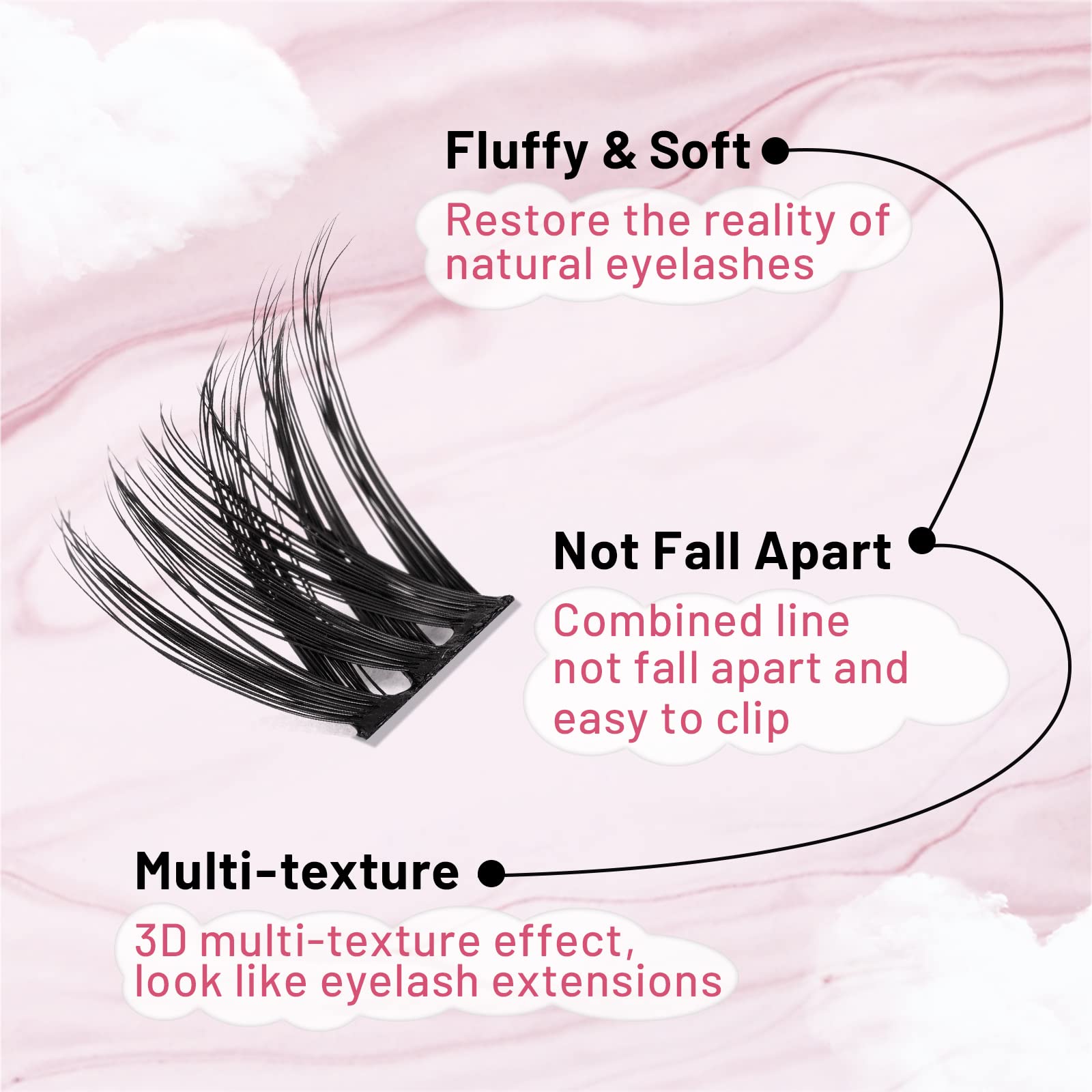 Premium 180 Pcs Fluffy Cluster Lashes for DIY Eyelash Extensions - Easy to Apply at Home with Mirror (Adore, D-10-16 Mix) | Natural Volume for Daily Wear & Special Occasions