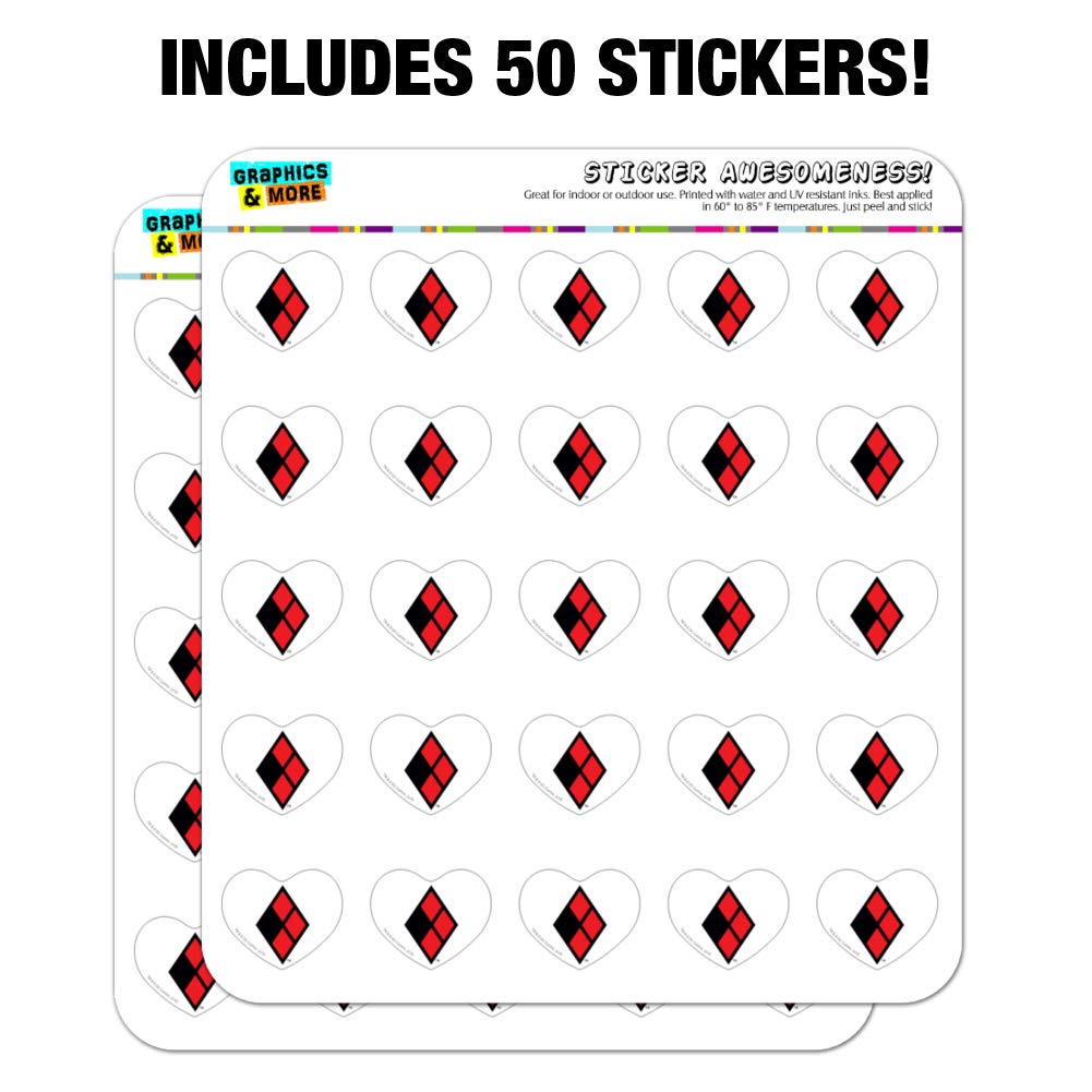 Harley Quinn Diamond Logo Heart Shaped Planner Stickers - DIY Scrapbook, Journal, Calendar Decoration - Perfect for Bullet Journals, Gift Wrapping & Craft Projects