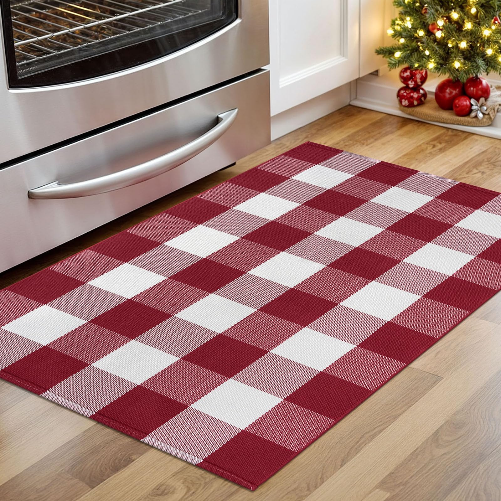 KOZYFLY Buffalo Plaid Rug 27.5x43 Inches - Red and White Checkered Cotton Washable Area Rug for Christmas, Halloween & Fall Decor - Perfect for Front Porch, Entryway, Outdoor Entrance & Indoor Use