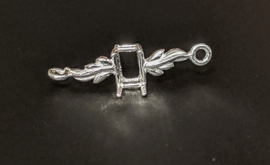 Solid Sterling Silver or 14kt Gold Leaf Bracelet Link for 7x5mm & 10x8mm Emerald Cut Gemstones - Custom DIY Jewelry Making Supplies for Handmade Bracelets, Necklaces & Personalized Gifts