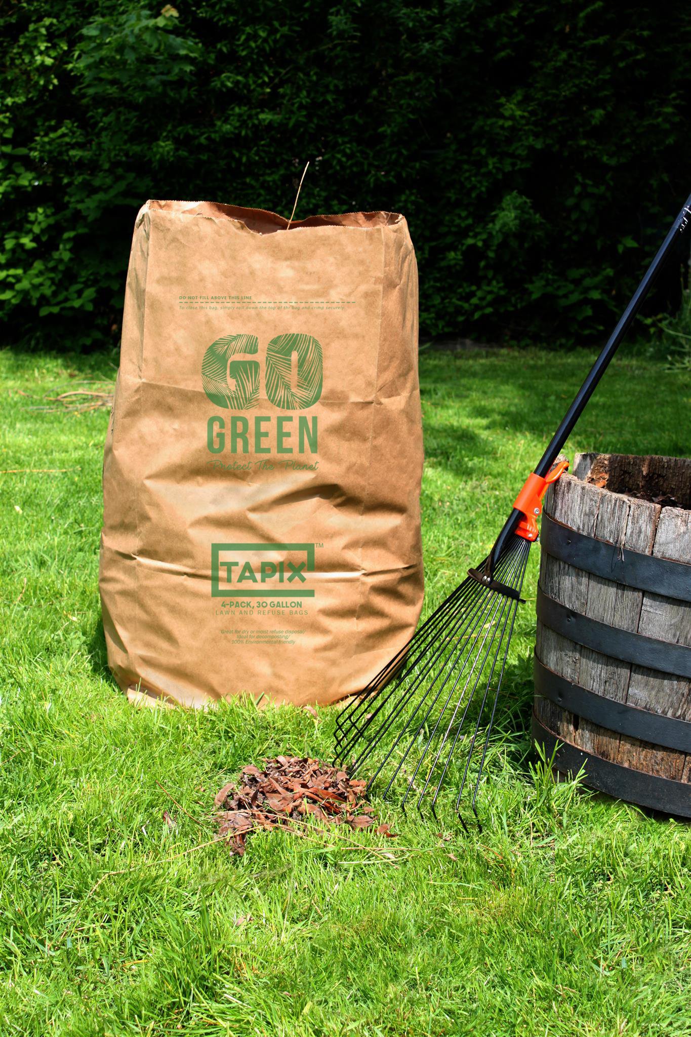 Tapix 30 Gallon Lawn and Leaf Bags - Eco-Friendly Paper Yard Waste Bags (24 Count) for Easy Fall Cleanup, Gardening, and Yard Maintenance