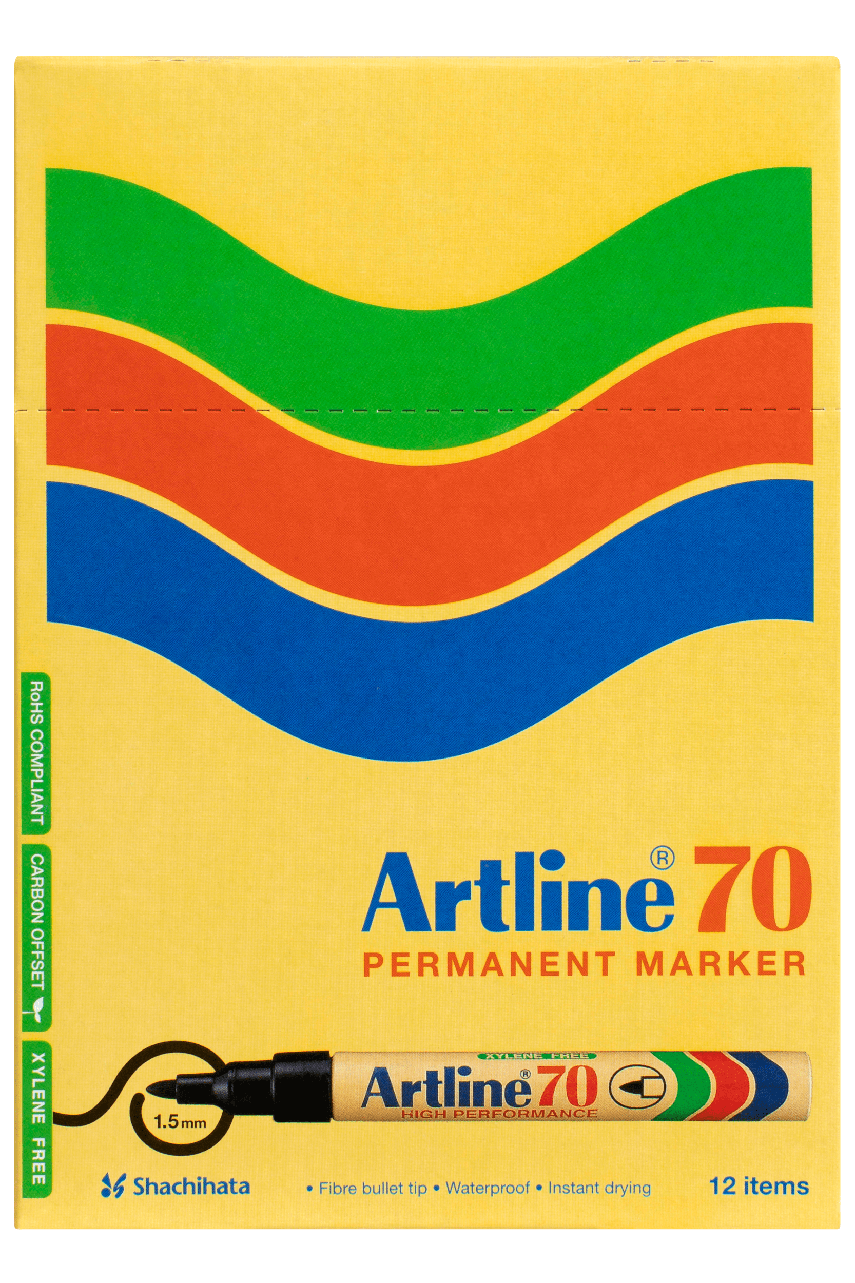 Artline 70 Permanent Marker Bullet Tip - Green Ink (12-Pack) - Ideal for Office, School, and Craft Projects