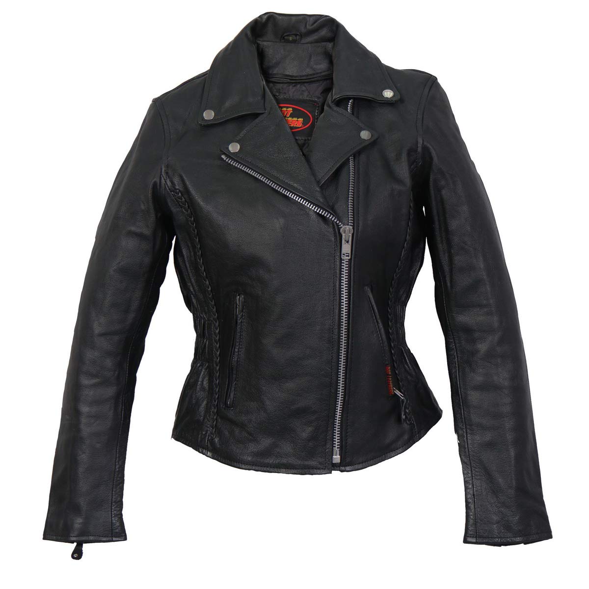 Black Leather Braided Motorcycle Jacket for Women - Stylish & Durable Riding Gear for Bikers & Outdoor Adventures