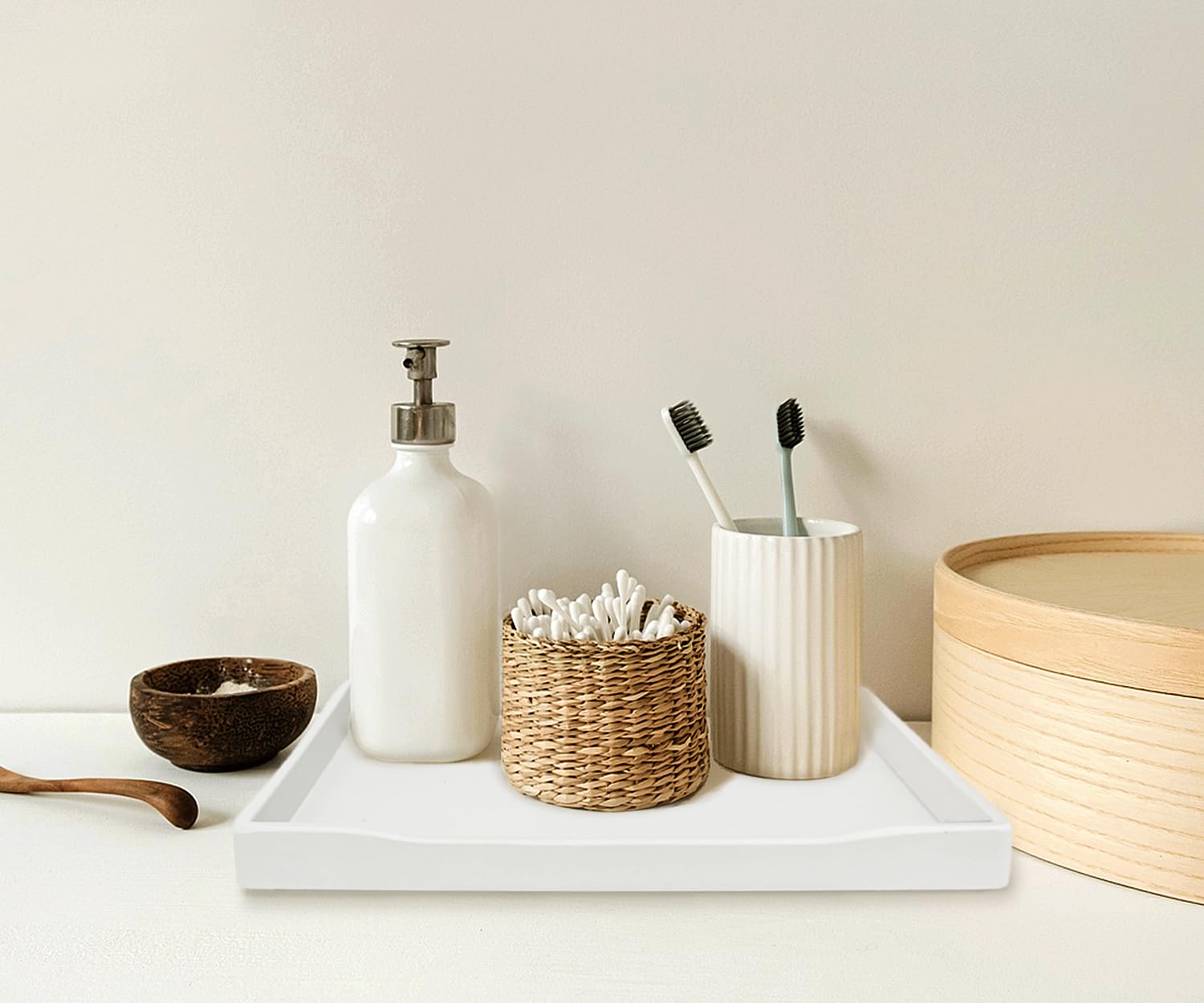 White Ceramic Serving Tray 9.5 x 7 Inches - Elegant Appetizer & Drink Tray for Coffee, Tea, Wine, Spa, Bar, Party & Home Decor - Perfect for Entertaining, Display & Gift Giving