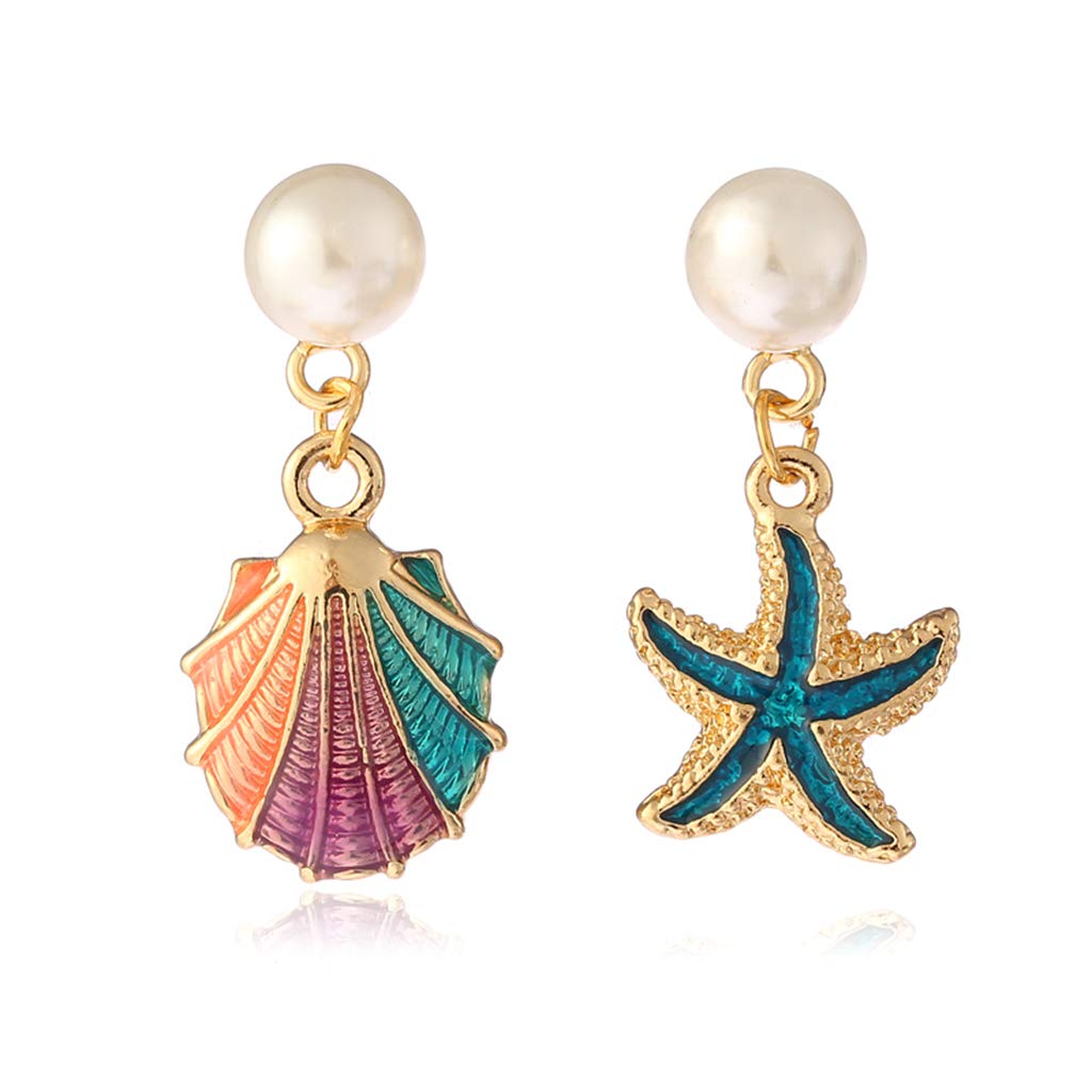 Fivekim Alloy Enamel Shell Earrings for Women - Elegant Starfish Dangle Jewelry, Perfect for Beach Parties, Gifts & Fashion Accessories | Trendy Summer Decor, Girls' Luxury Earrings