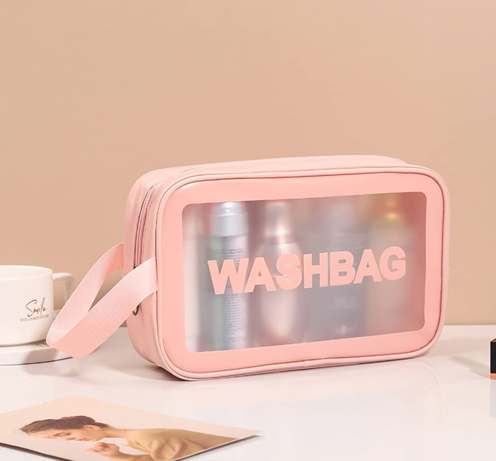 PAVITYAKSH Women's 10cm Transparent Makeup Bag - Waterproof Cosmetic Organizer for Travel, Toiletry & Storage | PU PVC Beauty Pouch for Women & Girls (Pink) | Perfect for Gym, Vacation & Daily Essentials