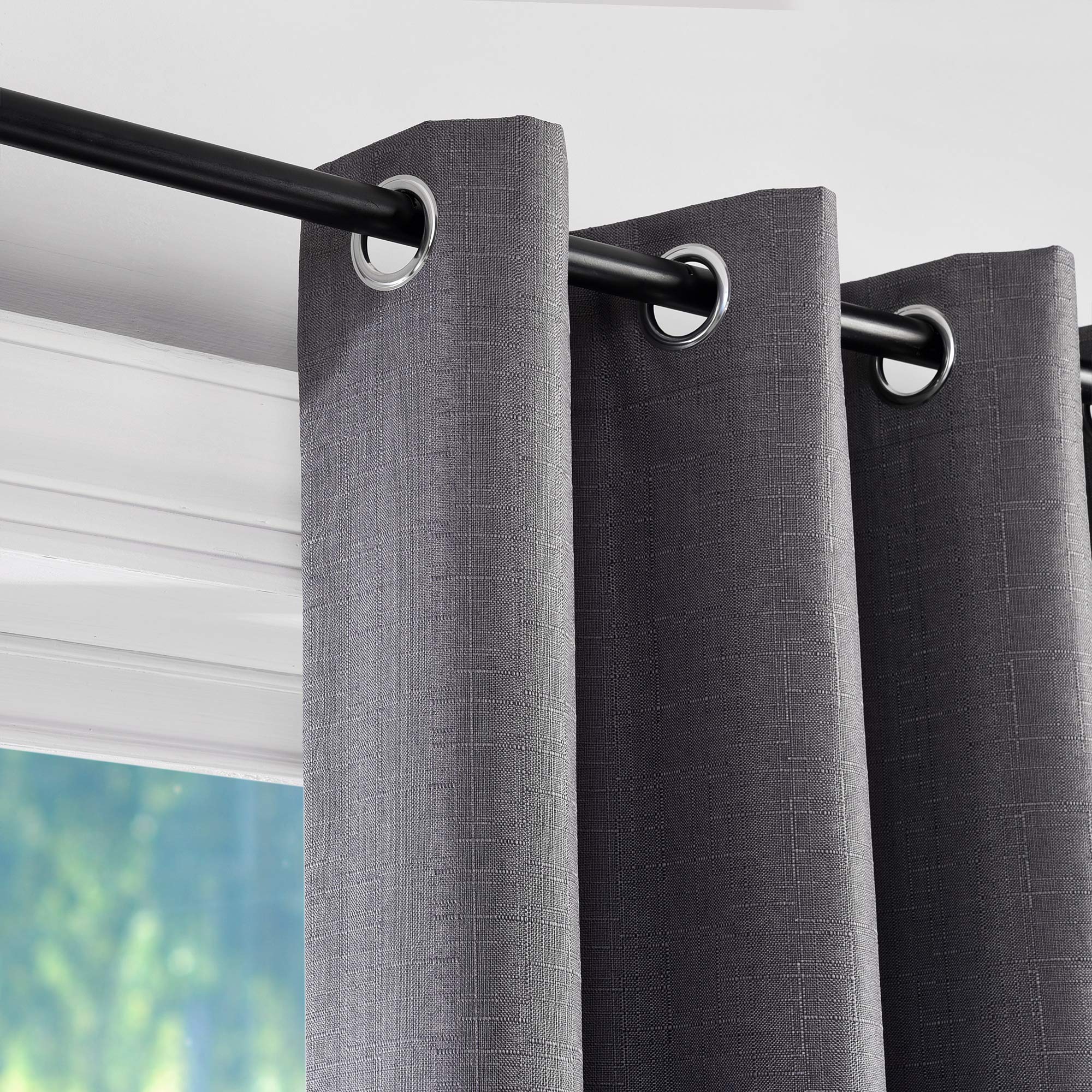 SINGINGLORY 100% Blackout Thermal Insulated Curtains - 52x96 Inch Long 2 Panel Set, Linen Textured Grommet Window Drapes with Tiebacks for Bedroom & Living Room (Grey) - Perfect for Light Blocking, Privacy & Energy Efficiency in Home & Office Spaces